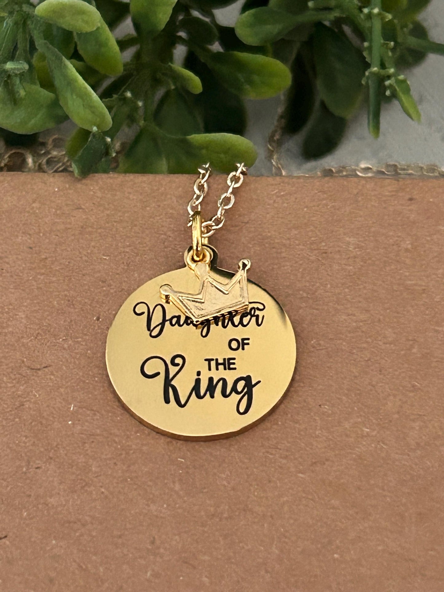 Daughter of The King Gold Necklace, Christian Gift, Gift for Daughter, Crown Necklace, Baptism, Personalized Scripture Custom quote Necklace