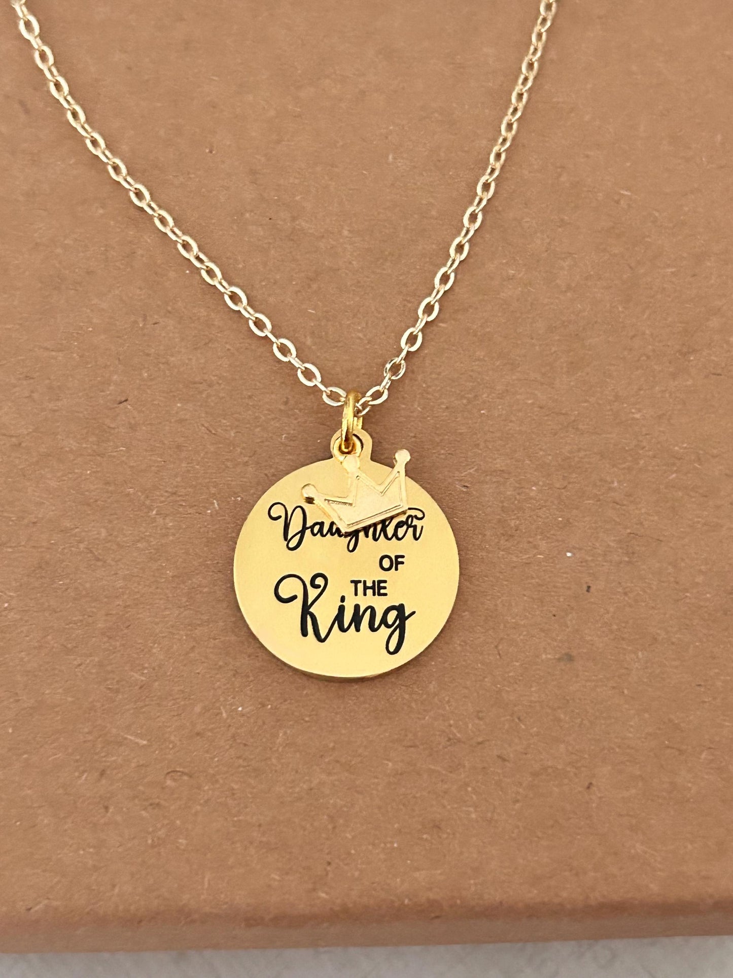 Daughter of The King Gold Necklace, Christian Gift, Gift for Daughter, Crown Necklace, Baptism, Personalized Scripture Custom quote Necklace