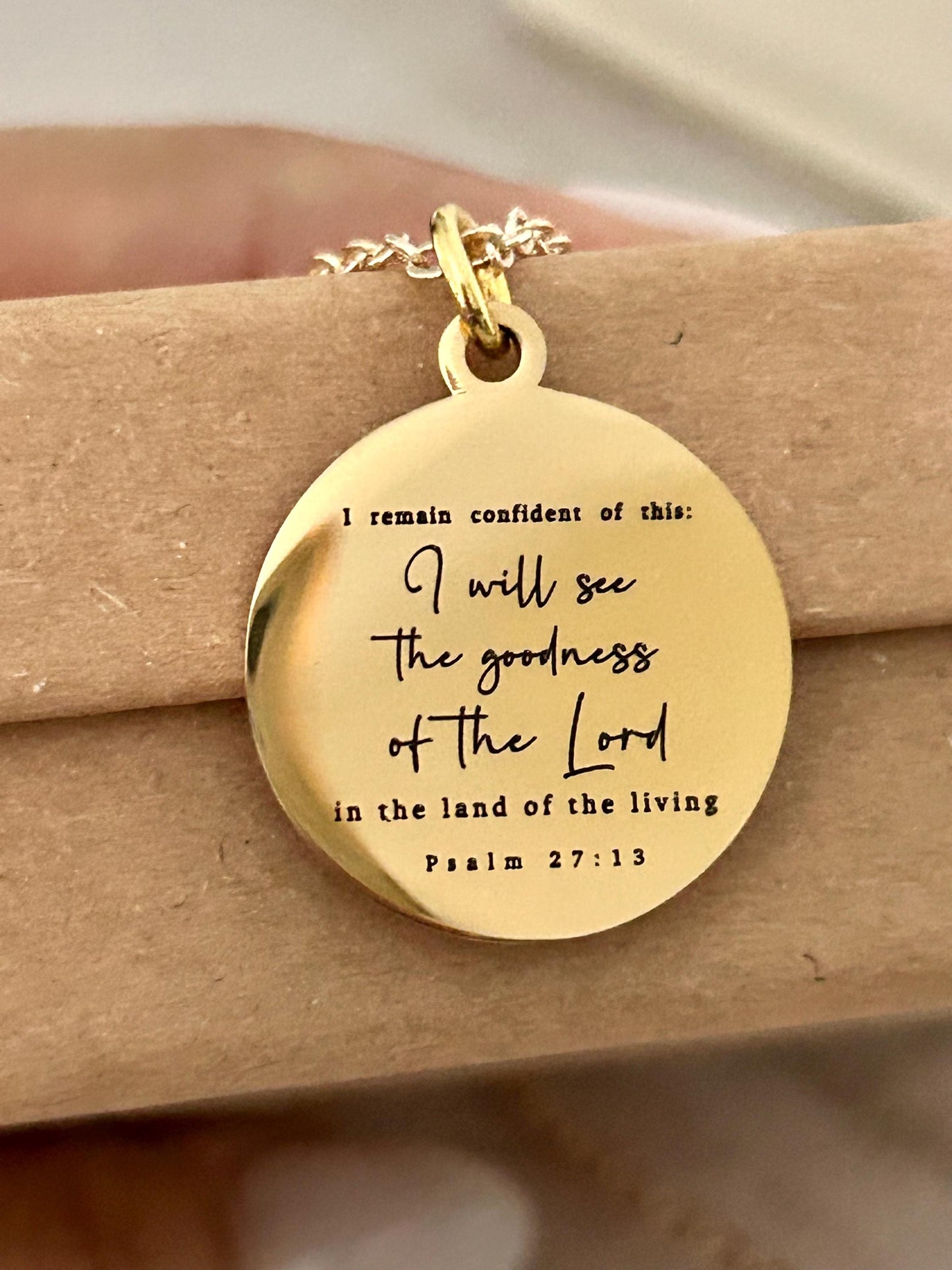 Psalm 27:13 Bible Verse Necklace I will see the goodness of the Lord Christian Gifts Personalized Jewelry Engraved Scripture Charm