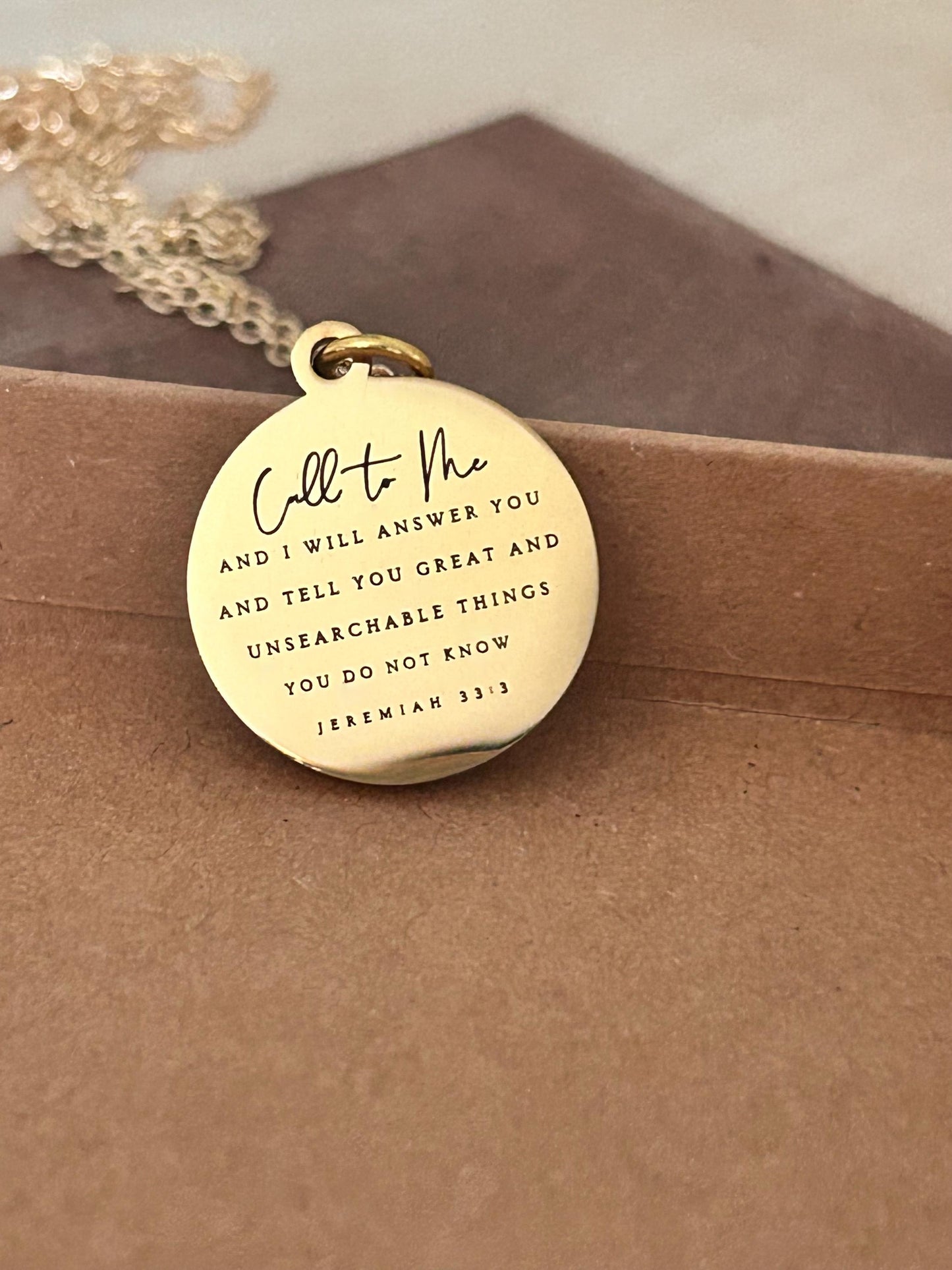 Jeremiah 33:3 Bible Verse Necklace, Call to me and I will Answer You, Christian Gifts, Religious Faith Jewelry, Gold Charm Necklace, Baptism