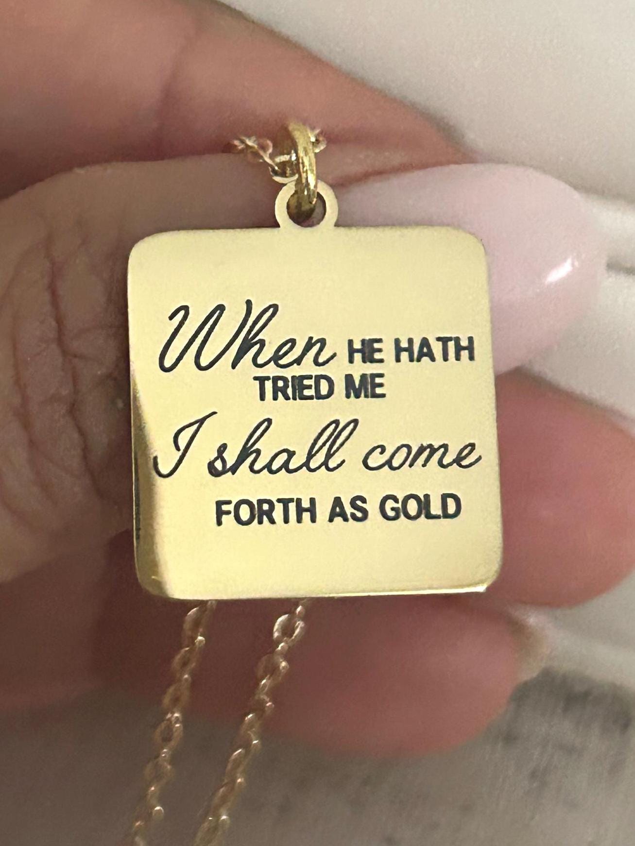 I shall come forth as gold Bible Verse Necklace, Job 23:10, Christian Jewelry Gifts, Scripture Faith Necklace, Custom Quote Jewelry