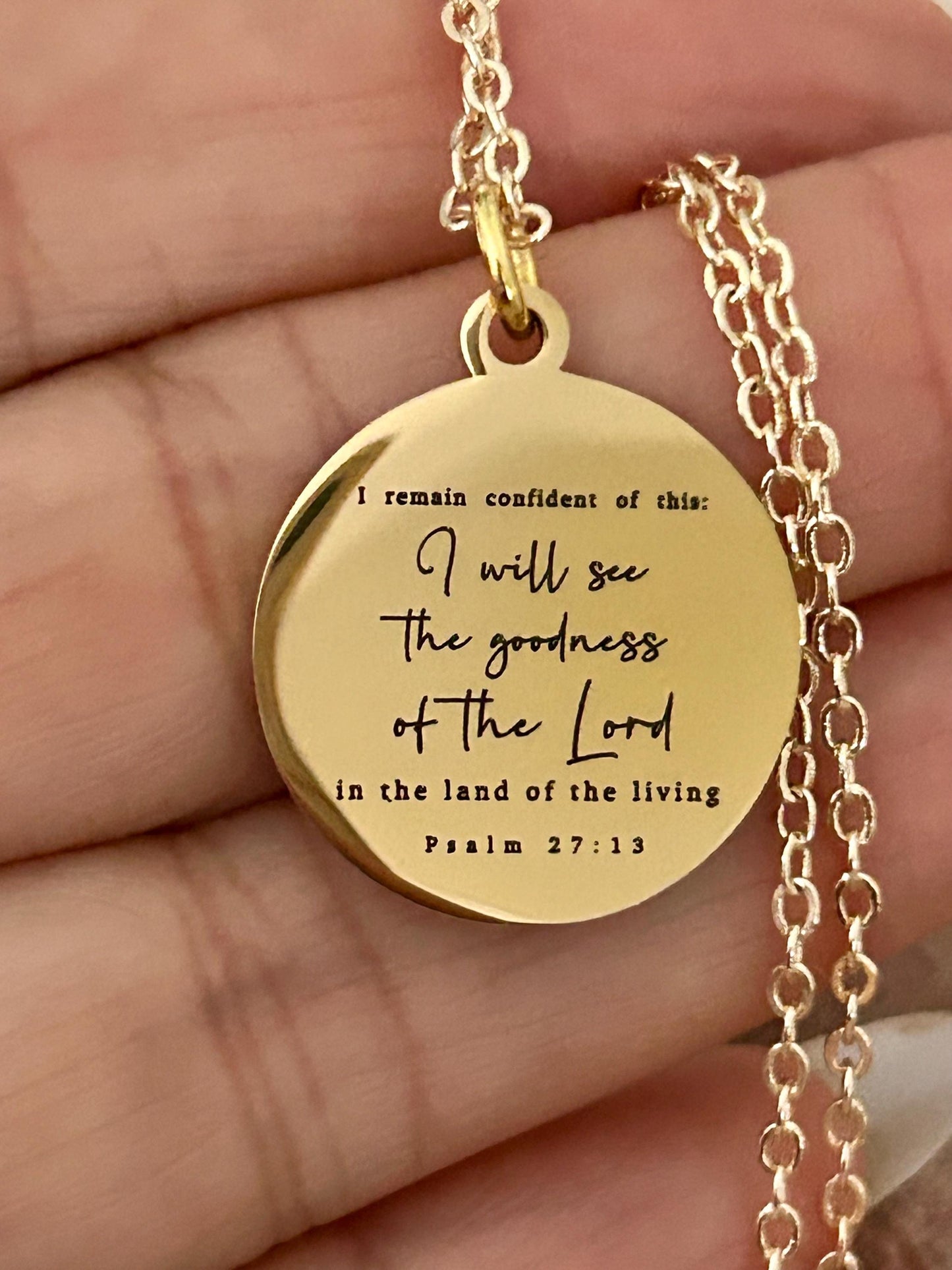Psalm 27:13 Bible Verse Necklace I will see the goodness of the Lord Christian Gifts Personalized Jewelry Engraved Scripture Charm
