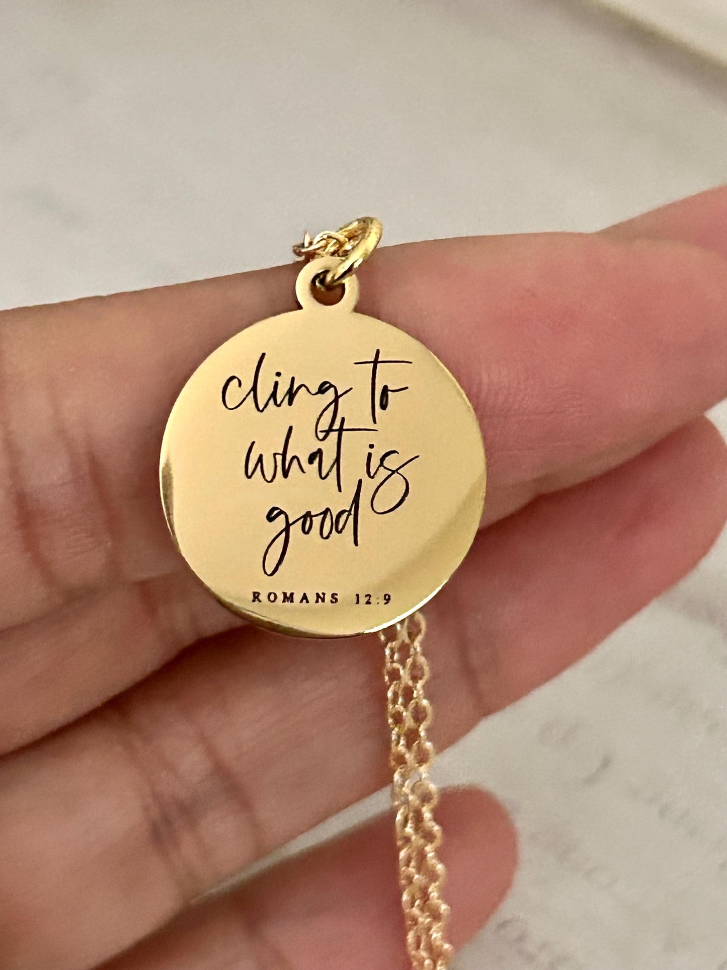 Cling to what is good Romans 12:9, Christian Quote, Bible Verse Necklace, Christian Gifts, Motivational Jewelry, affirmation baptism gifts