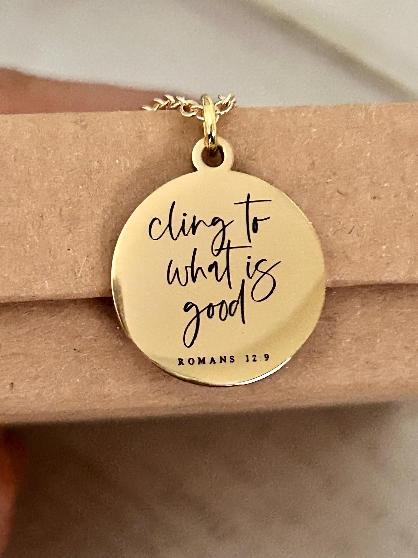 Cling to what is good Romans 12:9, Christian Quote, Bible Verse Necklace, Christian Gifts, Motivational Jewelry, affirmation baptism gifts