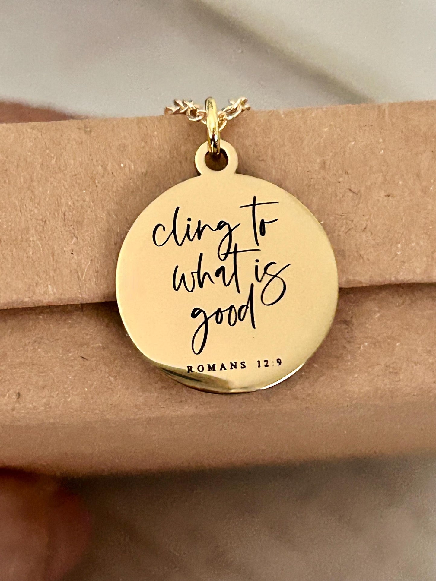 Cling to what is good Romans 12:9, Christian Quote, Bible Verse Necklace, Christian Gifts, Motivational Jewelry, affirmation baptism gifts