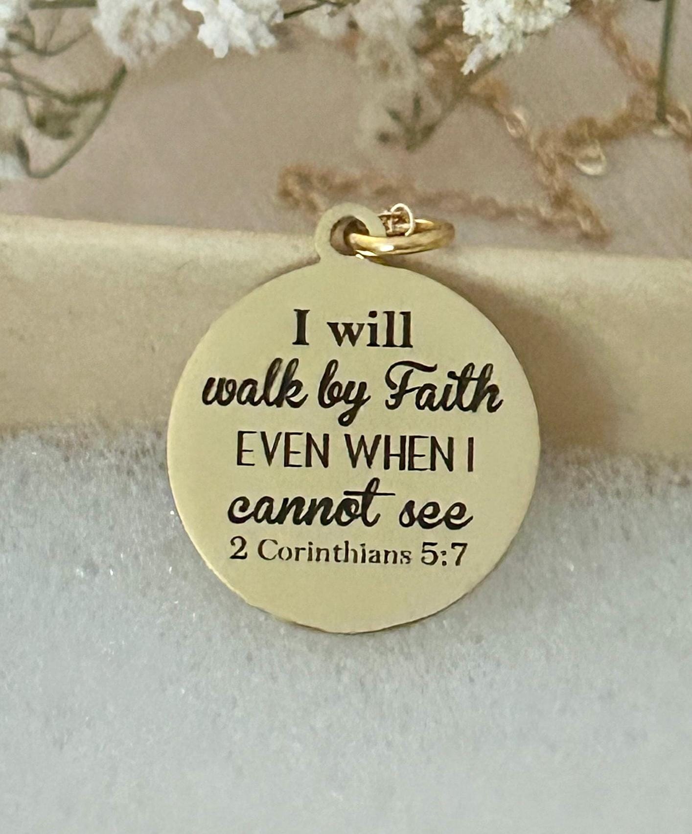 I will walk by Faith Bible Verse Necklace 2 Corinthians 5:7 Christian Scripture Jewelry