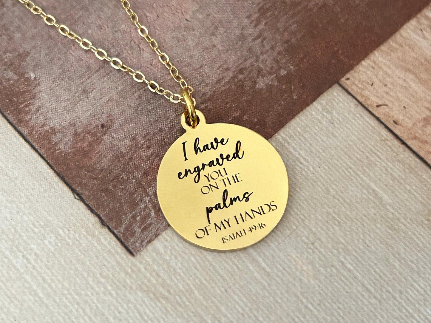 Isaiah 49:16 Bible Verse Necklace, I have engraved you on the palms of my Hands, Christian Gifts, Scripture Jewelry, Religious Gift, Baptism
