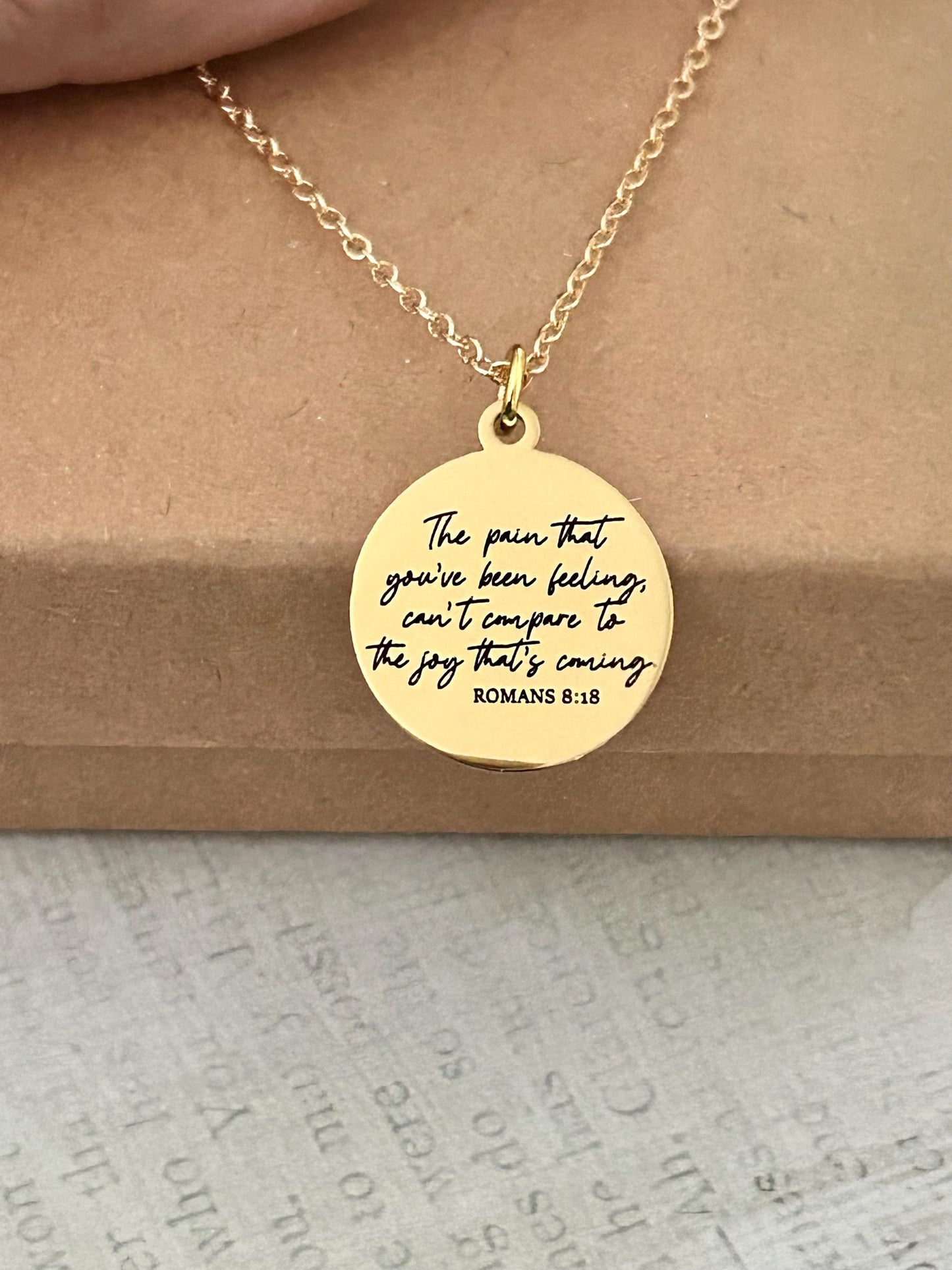 Christian Quote Romans 8:18 Bible Verse Necklace, The Pain you've been feeling, Christian Gifts, Motivational Jewelry, Faith Charms, baptism