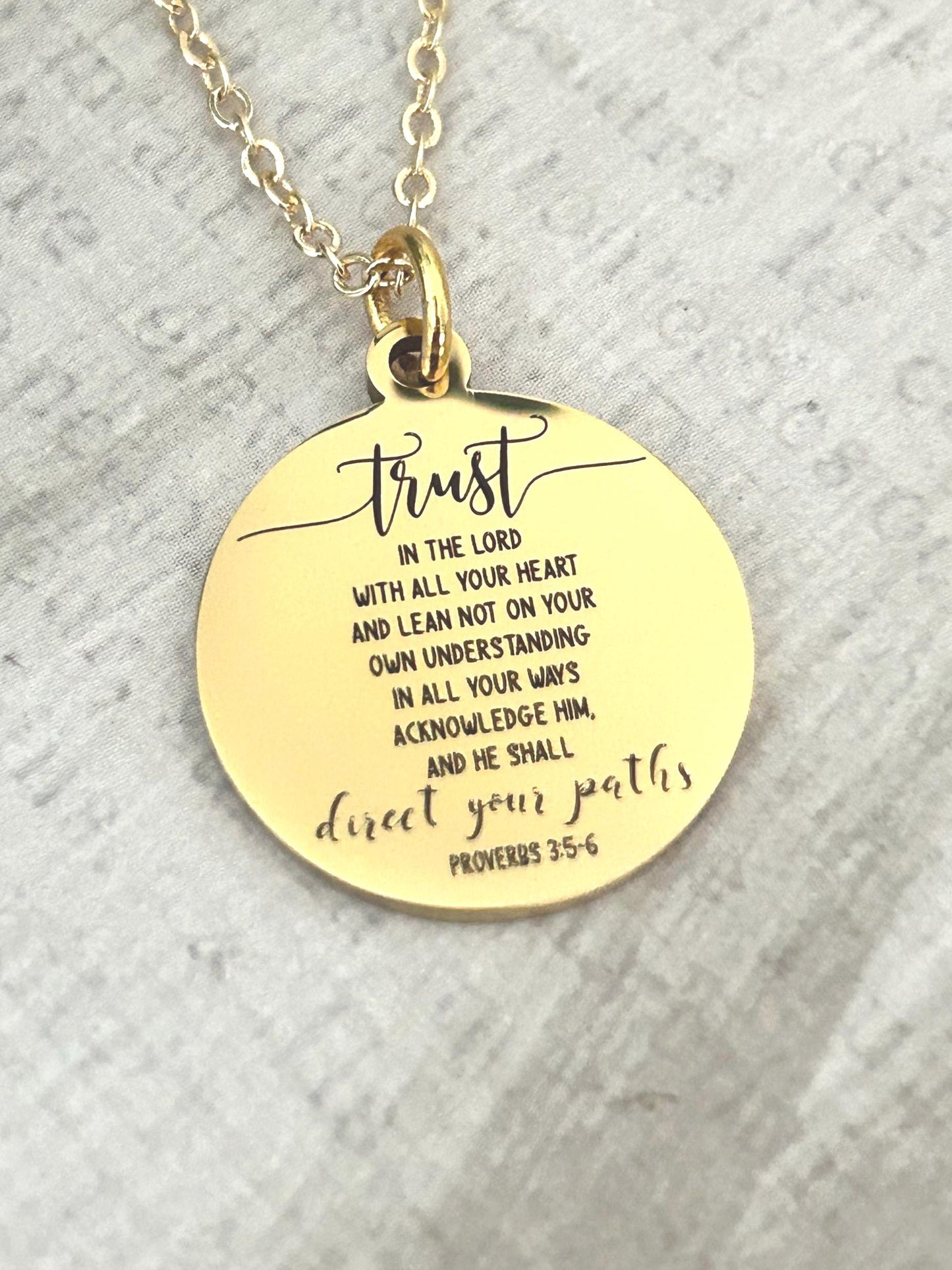 Trust in The Lord Bible Verse Necklace, Proverbs 3:5, Christian Gifts, Scripture Jewelry, Gifts for Mom, Motivational Gifts, Faith Charms