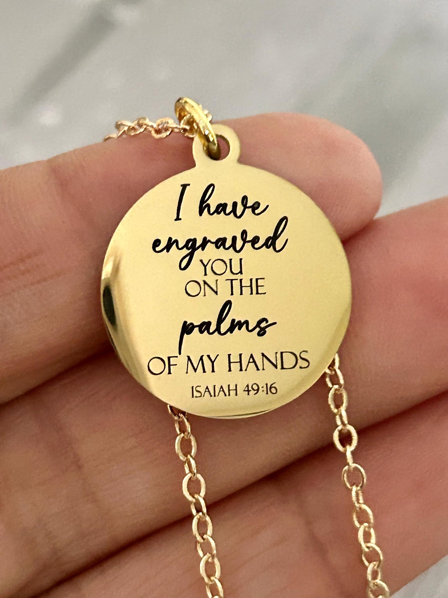 Isaiah 49:16 Bible Verse Necklace, I have engraved you on the palms of my Hands, Christian Gifts, Scripture Jewelry, Religious Gift, Baptism