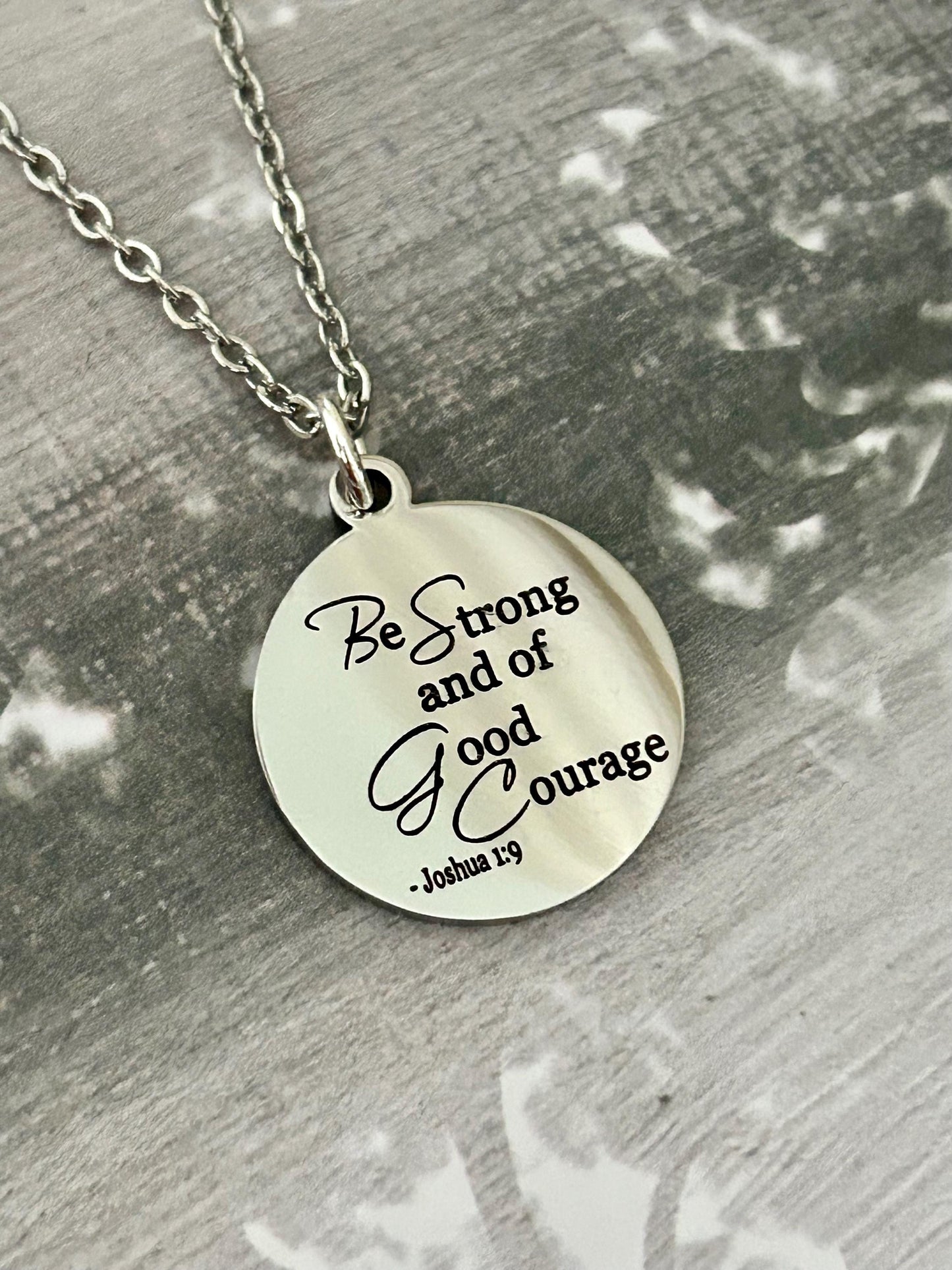 Be Strong and Courageous Joshua 1:9 Bible Necklace Christian Gifts Motivational Necklace Word Charm Pendant Strength Necklace Baptism Gifts