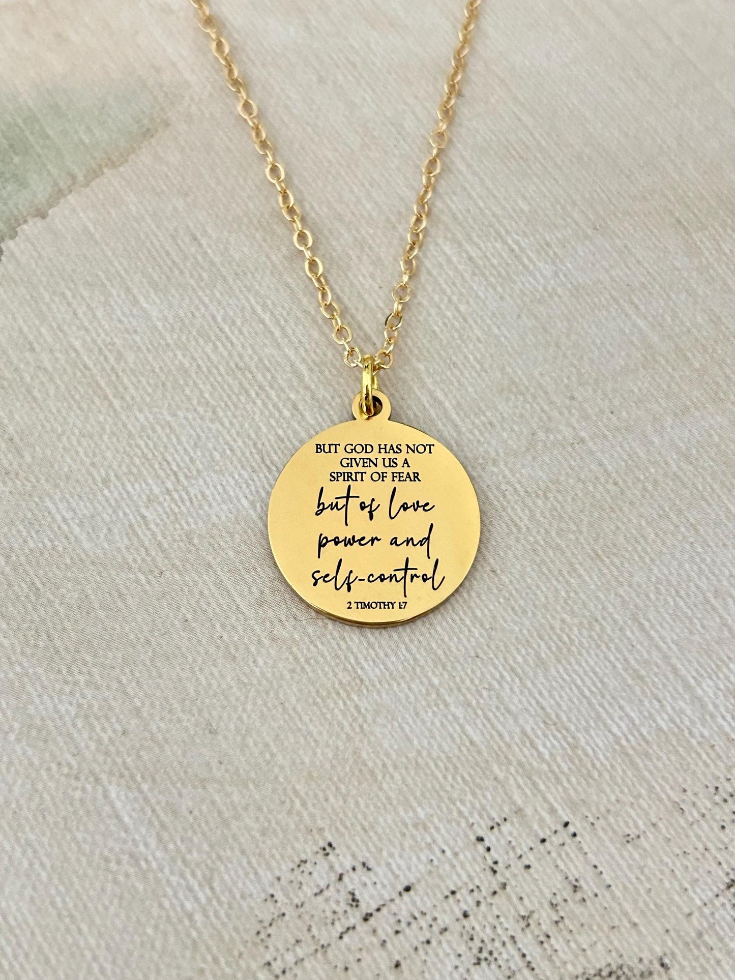 For God Has Not Given Us A Spirit Of Fear, Power Love Sound Mind Necklace, Bible Verse Custom Necklace, 2 Tim 1:7, Gold Charm Necklace,