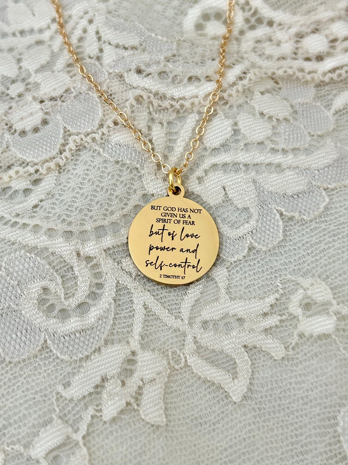 For God Has Not Given Us A Spirit Of Fear, Power Love Sound Mind Necklace, Bible Verse Custom Necklace, 2 Tim 1:7, Gold Charm Necklace,