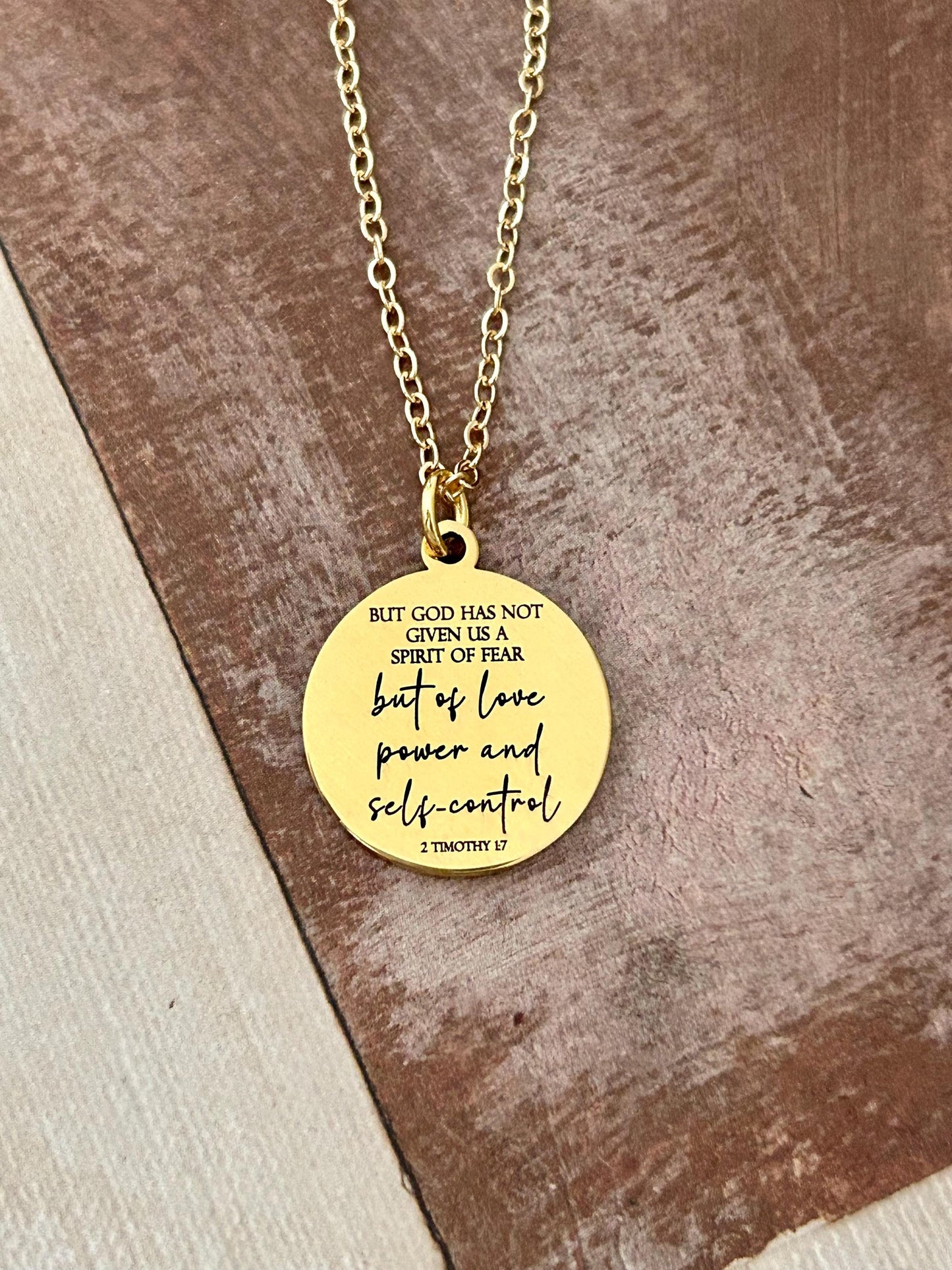 For God Has Not Given Us A Spirit Of Fear, Power Love Sound Mind Necklace, Bible Verse Custom Necklace, 2 Tim 1:7, Gold Charm Necklace,
