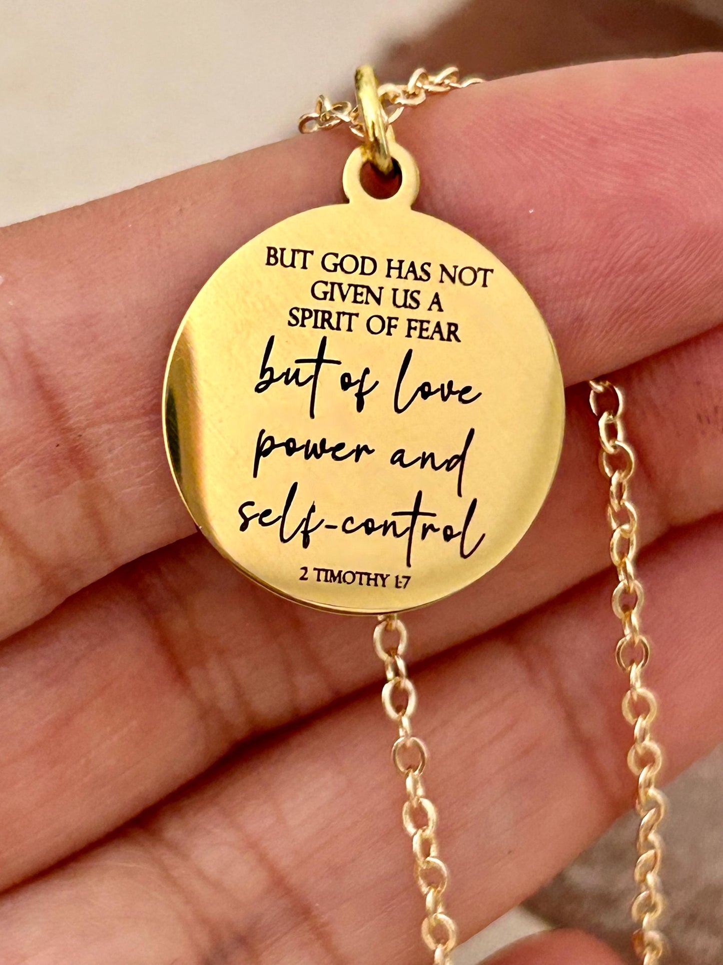 For God Has Not Given Us A Spirit Of Fear, Power Love Sound Mind Necklace, Bible Verse Custom Necklace, 2 Tim 1:7, Gold Charm Necklace,