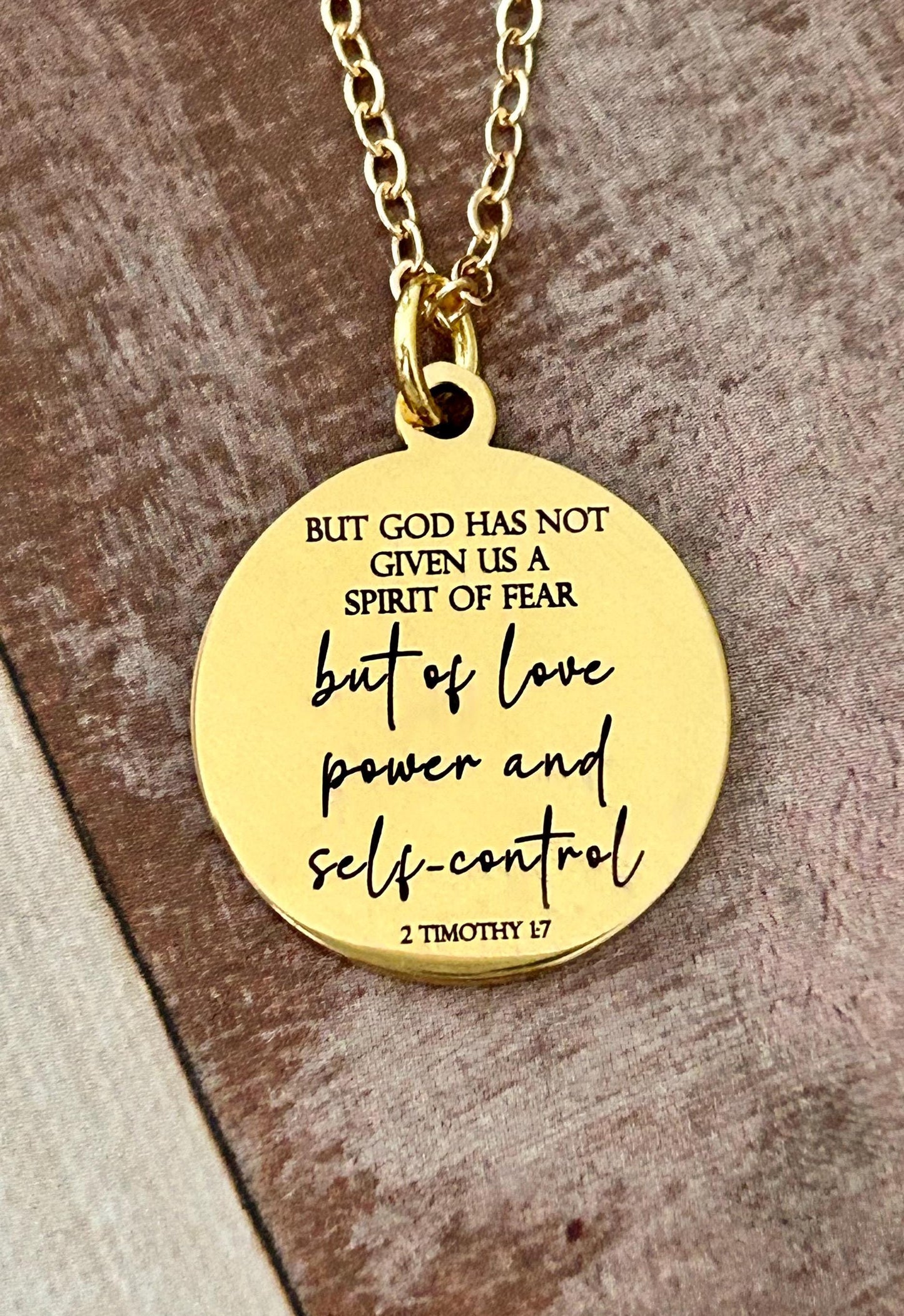For God Has Not Given Us A Spirit Of Fear, Power Love Sound Mind Necklace, Bible Verse Custom Necklace, 2 Tim 1:7, Gold Charm Necklace,