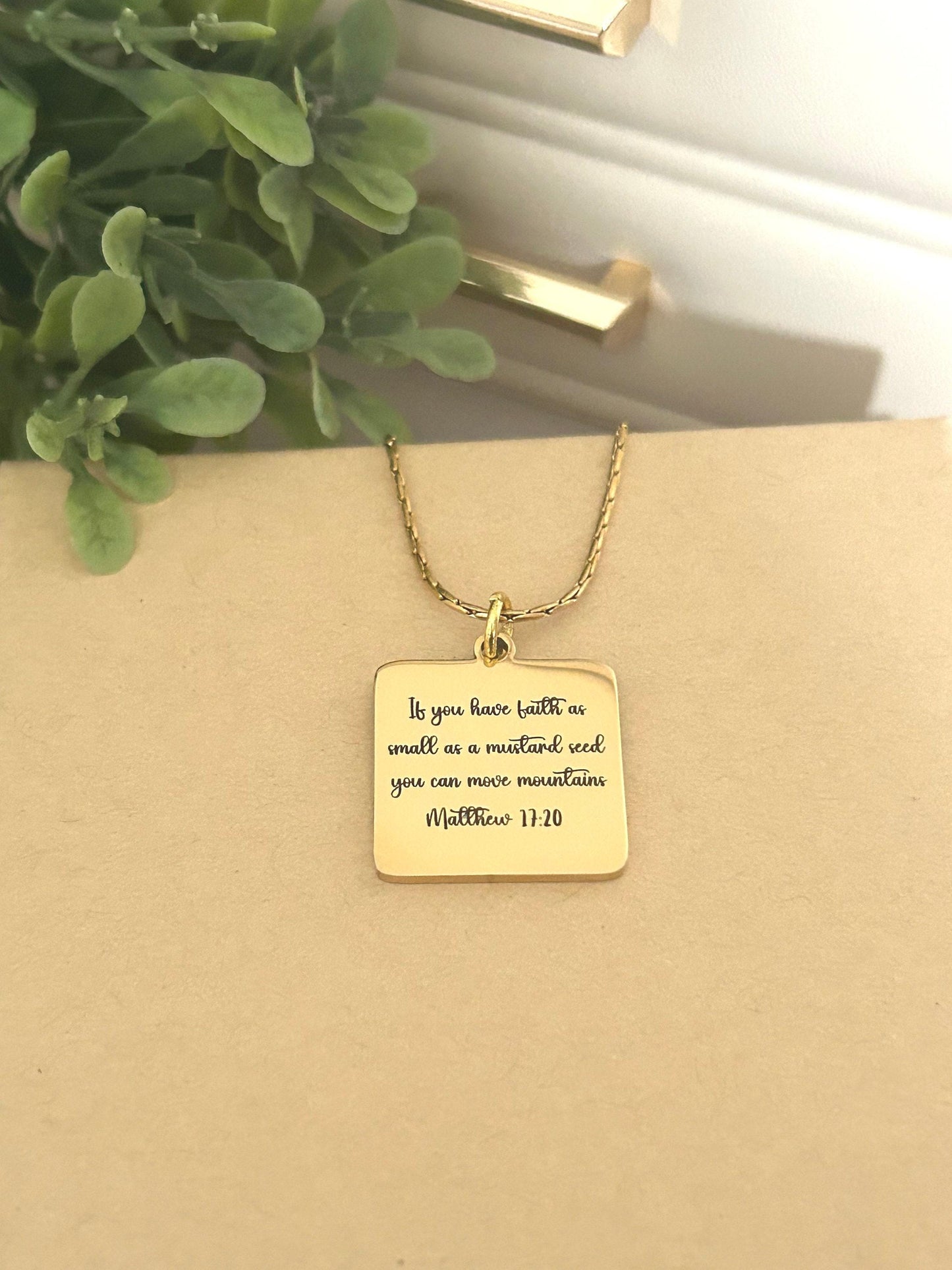 Mustard seed Bible Verse Necklace, Christian Gifts, Scripture Necklace, Mathew 17:20, Easter Jewelry, gift for Mom, Faith can move mountains