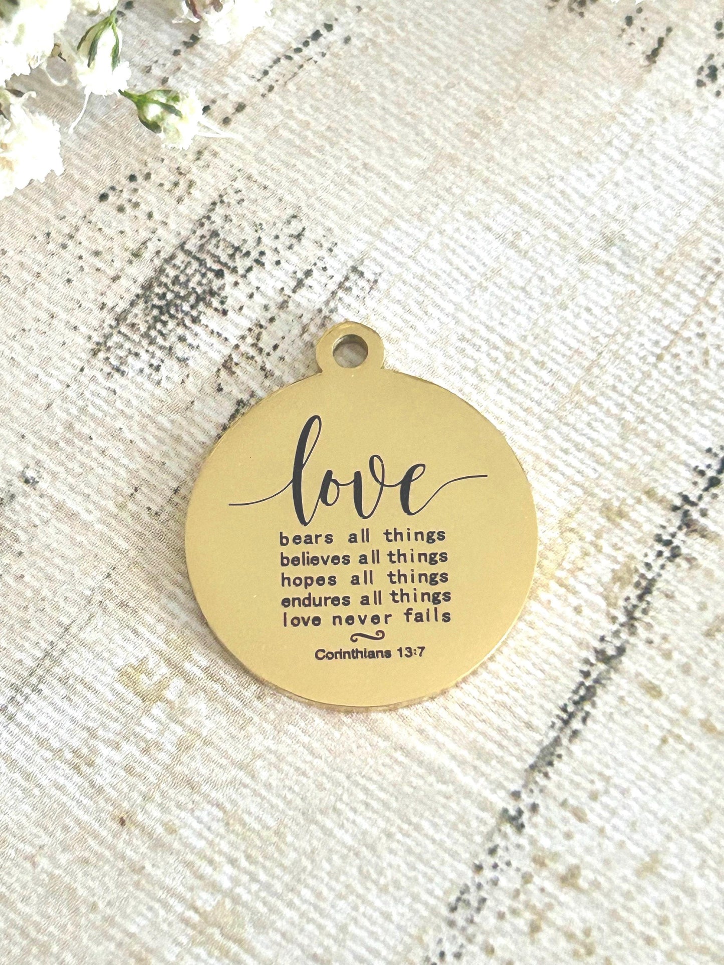 Love Never Fails Bible Verse Necklace, Christian Gifts, Scripture Necklace, Mothers Day Gift, Wedding Gift, Love Jewelry, Corinthians 13:7