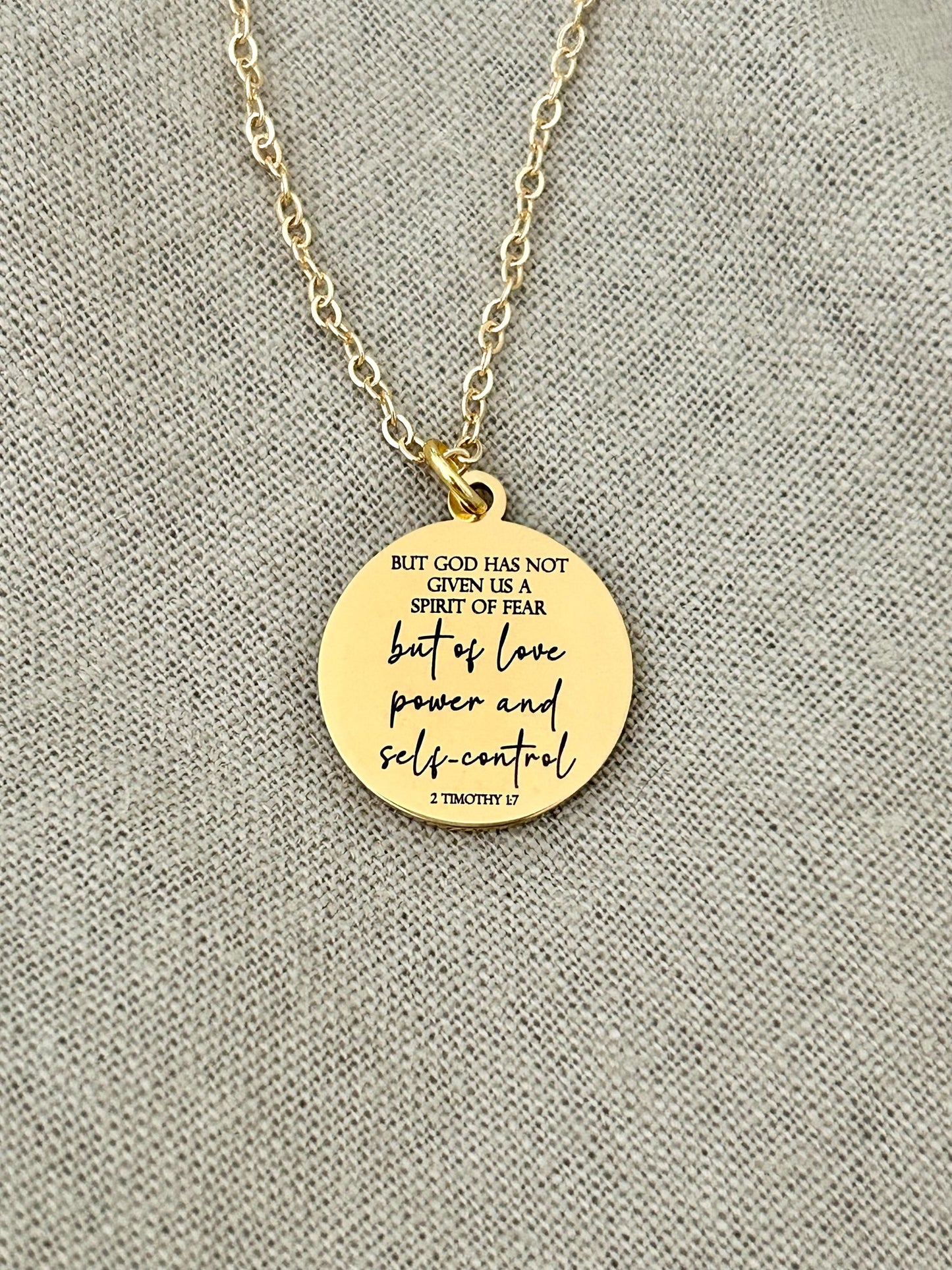 For God Has Not Given Us A Spirit Of Fear, Power Love Sound Mind Necklace, Bible Verse Custom Necklace, 2 Tim 1:7, Gold Charm Necklace,