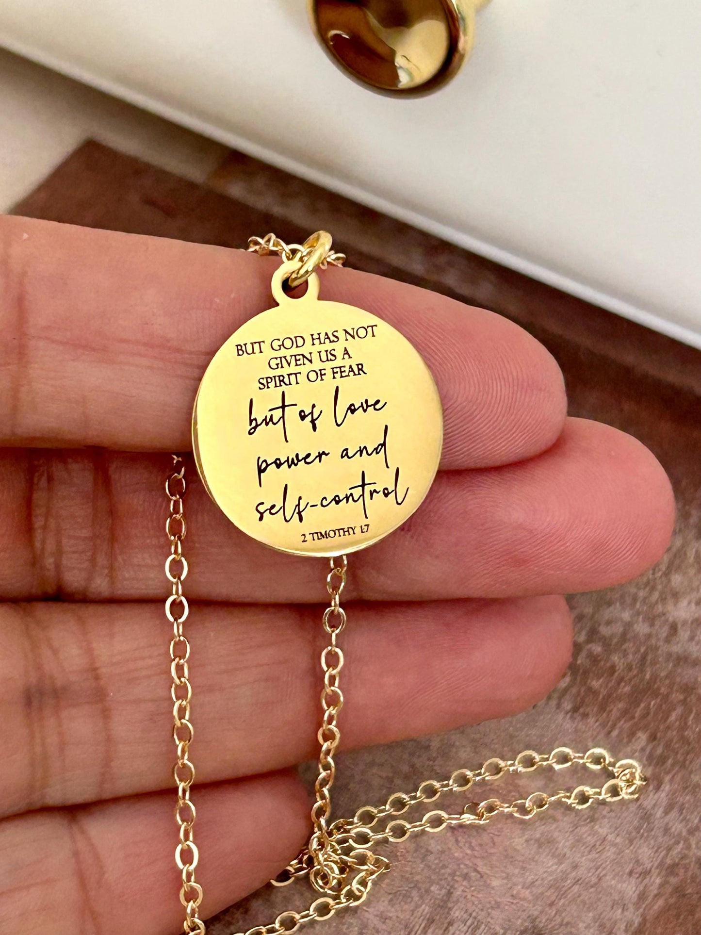 For God Has Not Given Us A Spirit Of Fear, Power Love Sound Mind Necklace, Bible Verse Custom Necklace, 2 Tim 1:7, Gold Charm Necklace,