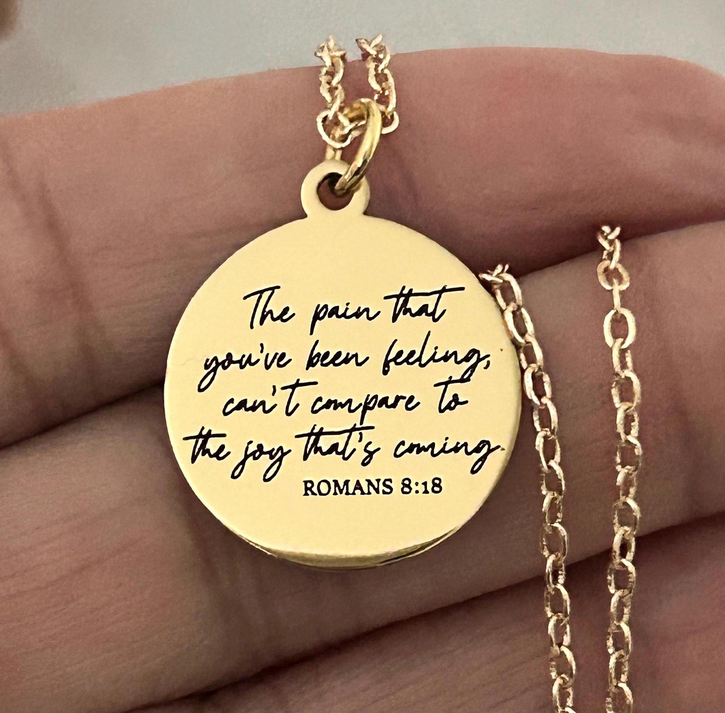 Christian Quote Romans 8:18 Bible Verse Necklace, The Pain you've been feeling, Christian Gifts, Motivational Jewelry, Faith Charms, baptism