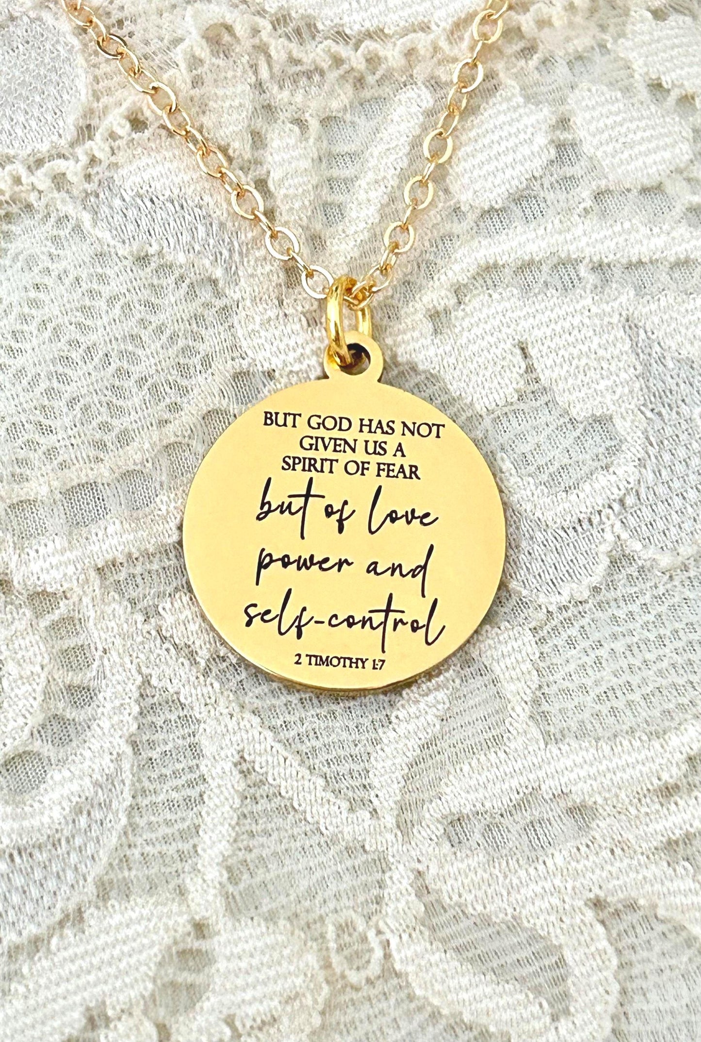 For God Has Not Given Us A Spirit Of Fear, Power Love Sound Mind Necklace, Bible Verse Custom Necklace, 2 Tim 1:7, Gold Charm Necklace,