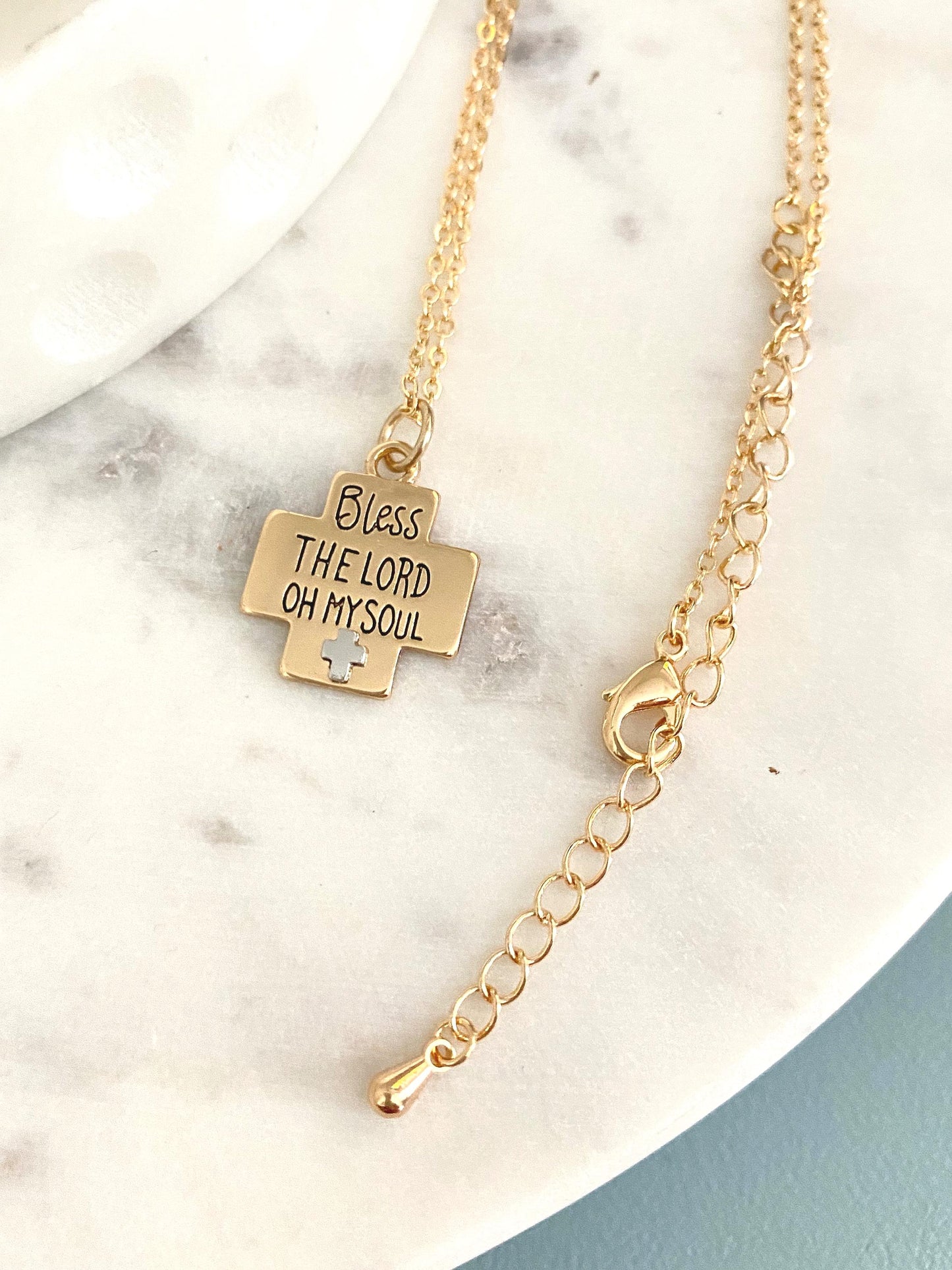Bless the Lord oh My Soul Bible Verse Necklace, Psalm 103, Christian Gifts, Gold Cross Necklace, Affirmation Baptism gifts, Easter Jewelry