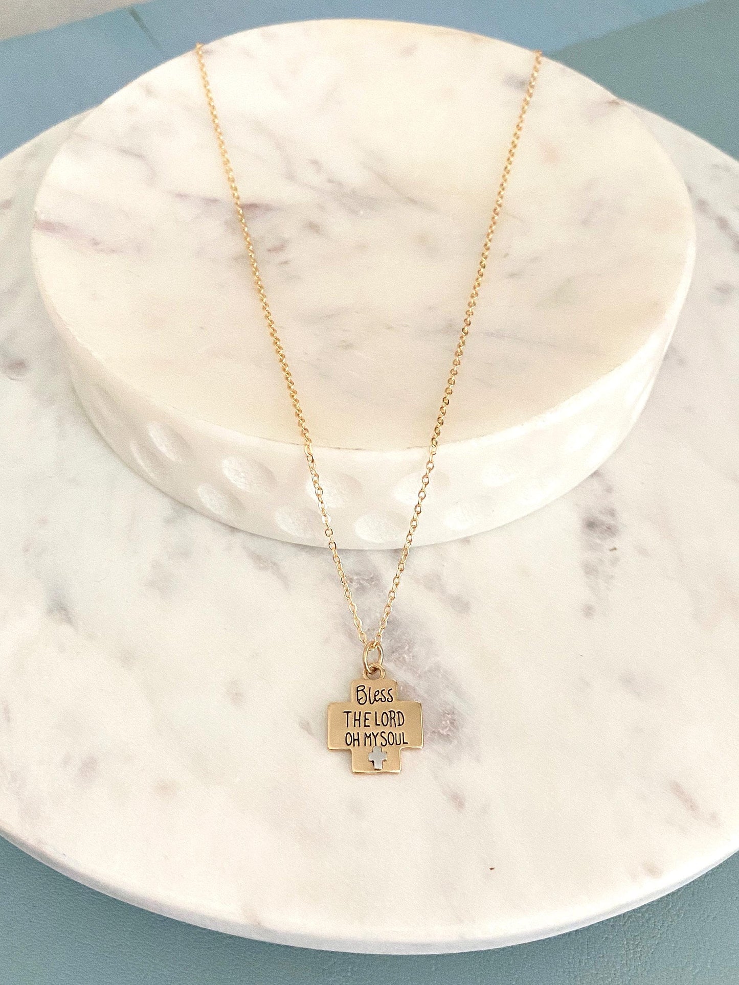 Bless the Lord oh My Soul Bible Verse Necklace, Psalm 103, Christian Gifts, Gold Cross Necklace, Affirmation Baptism gifts, Easter Jewelry