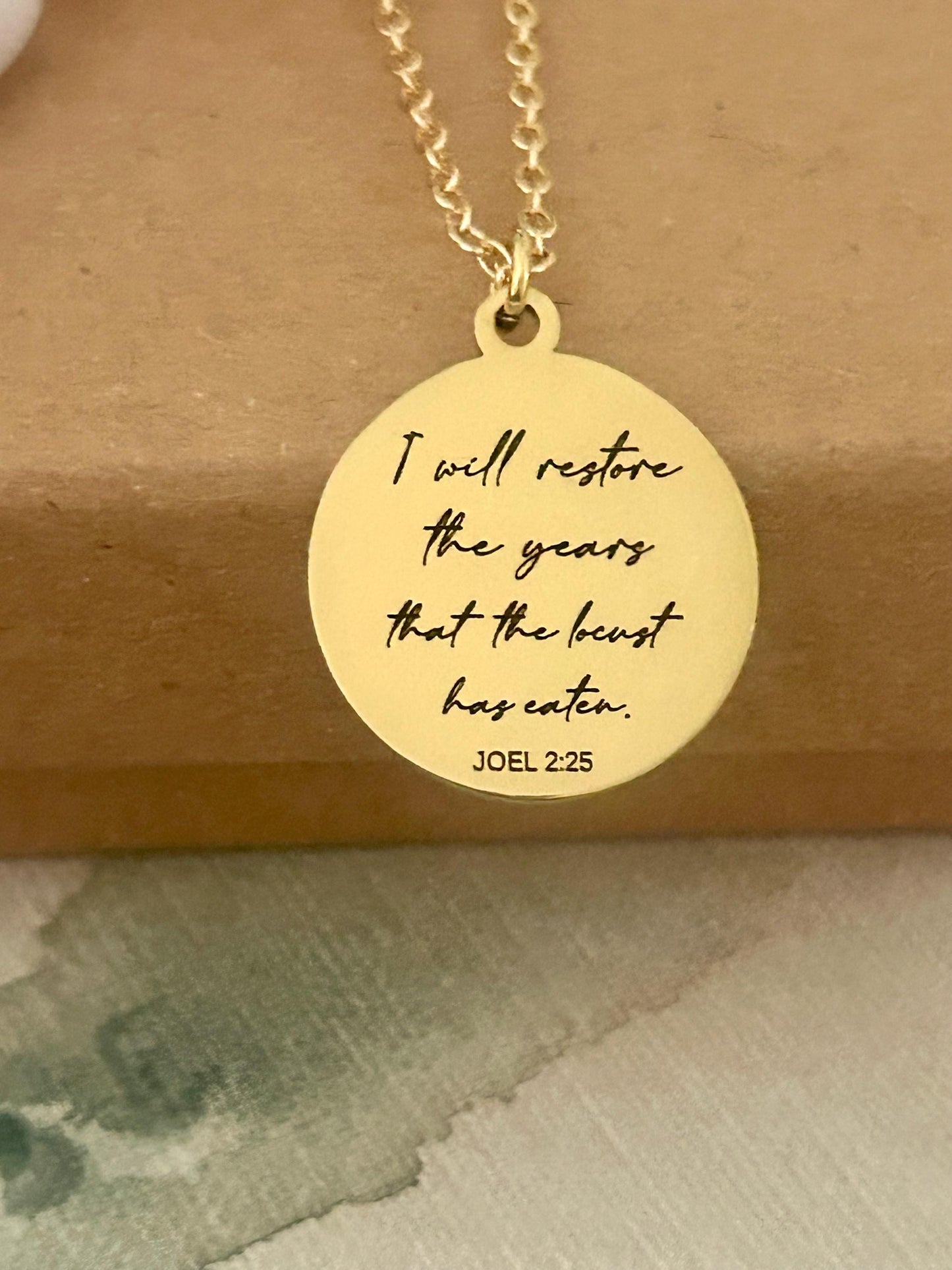 Bible Verse Necklace Joel 2:25, I will restore the years that the locust has eaten, Christian Gift, Scripture Jewelry, Personalized Necklace