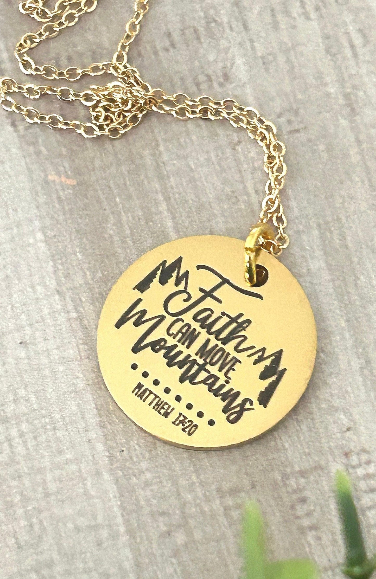 Faith Moves Mountains Necklace, Christian Faith Gifts, Scripture Jewelry, Mathew 17:20, Gold Charm Necklace, Easter jewelry, Gifts for Mom,