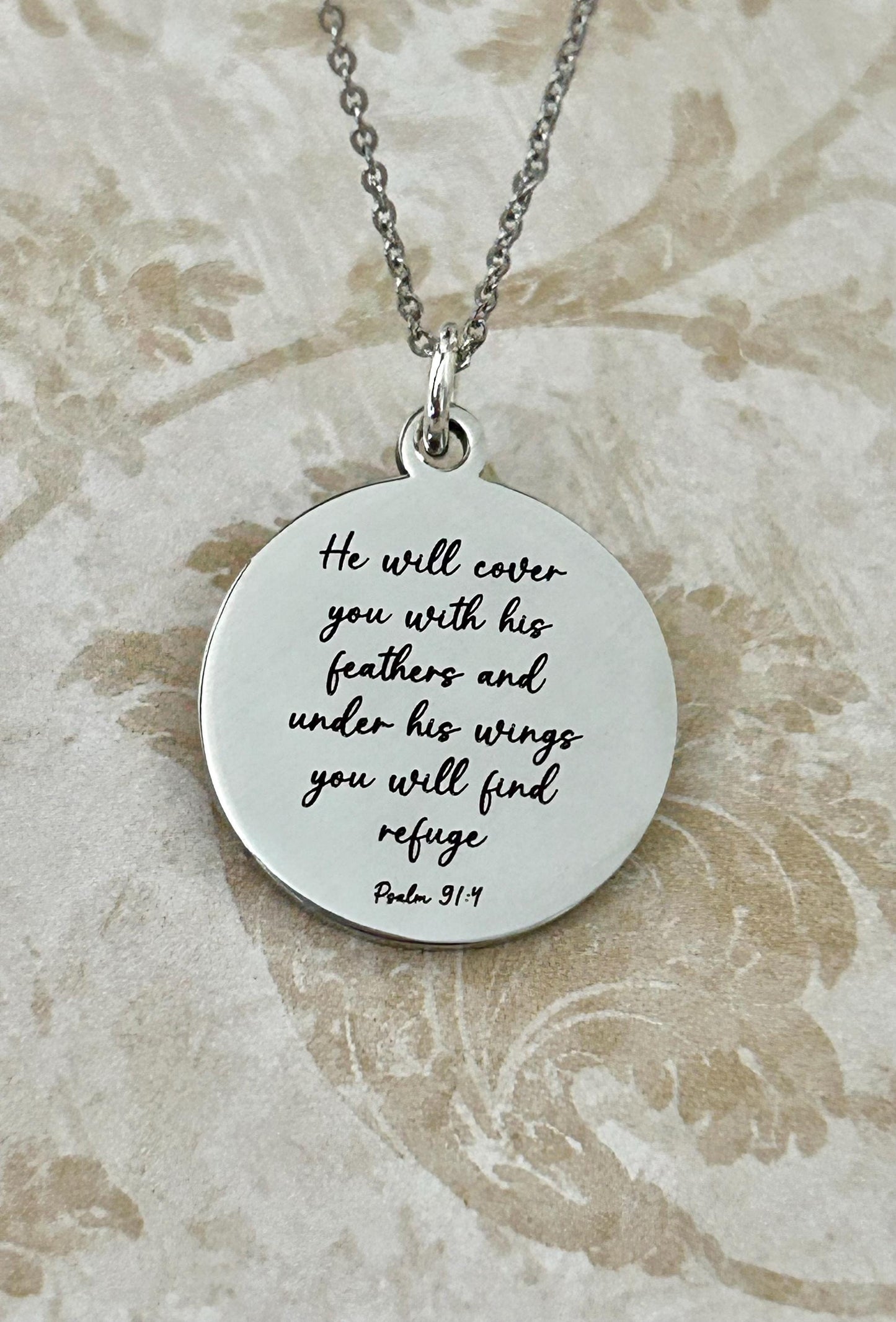 Psalm 91 Necklace, Christian Gifts, Scripture Jewelry, Gifts for Mom, Motivational Gifts Prayer necklace He will cover you with his feathers