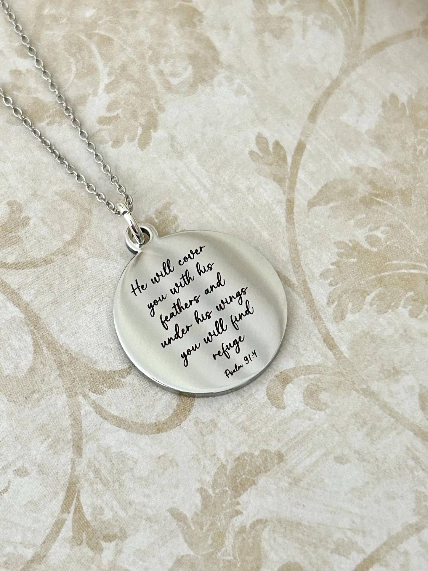 Psalm 91 Necklace, Christian Gifts, Scripture Jewelry, Gifts for Mom, Motivational Gifts Prayer necklace He will cover you with his feathers