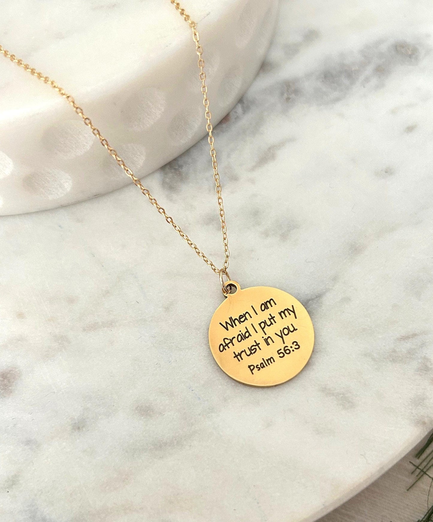 Psalms 56:3 Bible Verse Necklace, When I am afraid I put my trust in You, Christian Gifts, Faith Inspirational Jewelry, Engraved Necklace