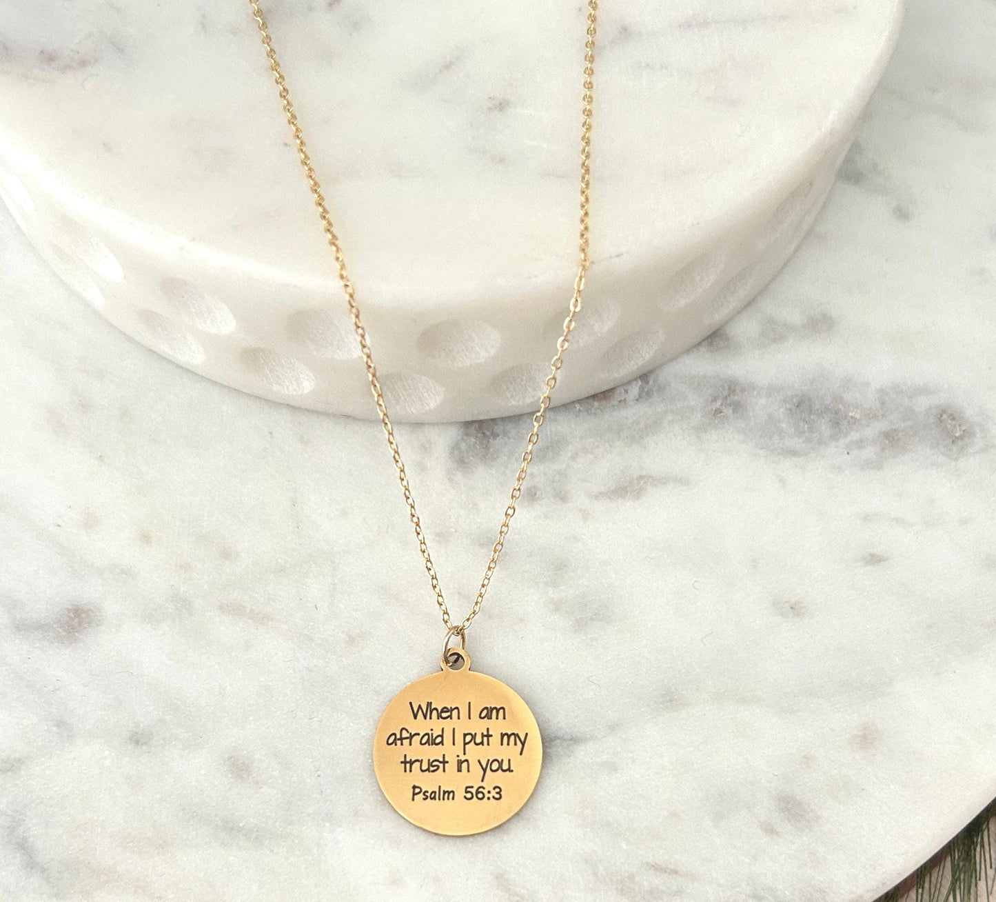 Psalms 56:3 Bible Verse Necklace, When I am afraid I put my trust in You, Christian Gifts, Faith Inspirational Jewelry, Engraved Necklace