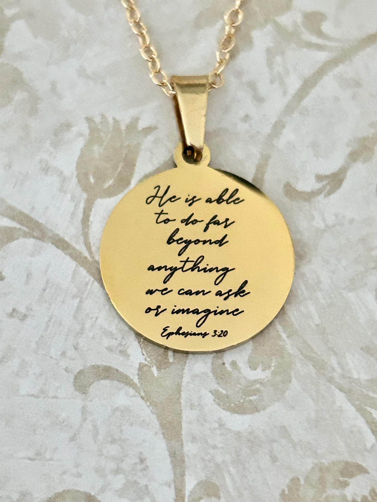Ephesians 3:20 Necklace, He is able to do far beyond anything we Ask Or Imagine, Christian Gifts, Scripture Jewelry, Baptism, Affirmation