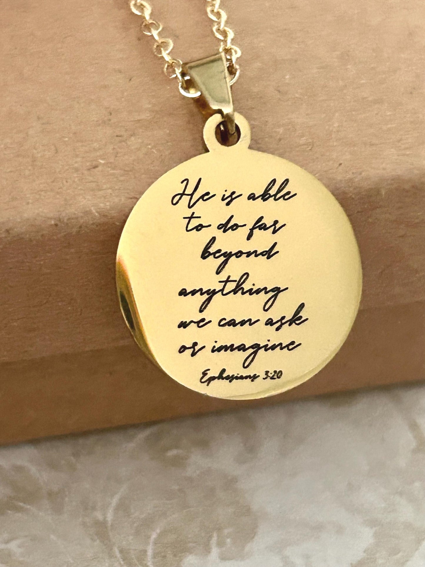 Ephesians 3:20 Necklace, He is able to do far beyond anything we Ask Or Imagine, Christian Gifts, Scripture Jewelry, Baptism, Affirmation