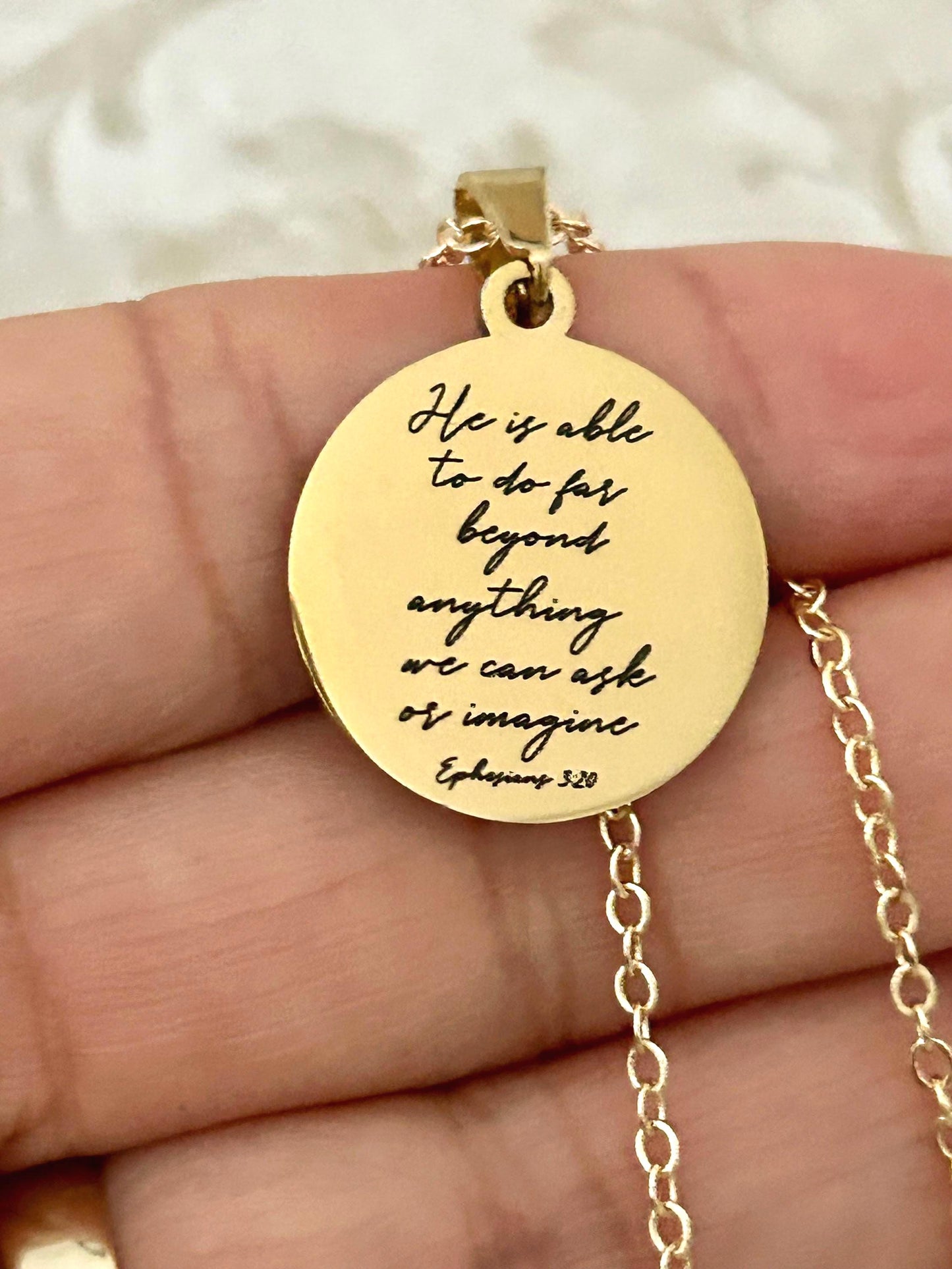 Ephesians 3:20 Necklace, He is able to do far beyond anything we Ask Or Imagine, Christian Gifts, Scripture Jewelry, Baptism, Affirmation