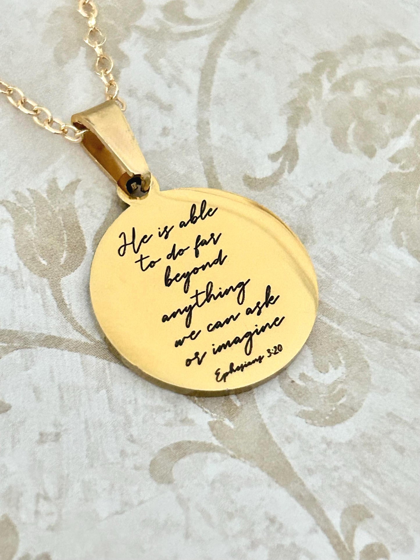 Ephesians 3:20 Necklace | He Is Able Pendant | Christian Gift for Women | Bible Verse Jewelry | Faith Necklace Gold | Inspirational Gift