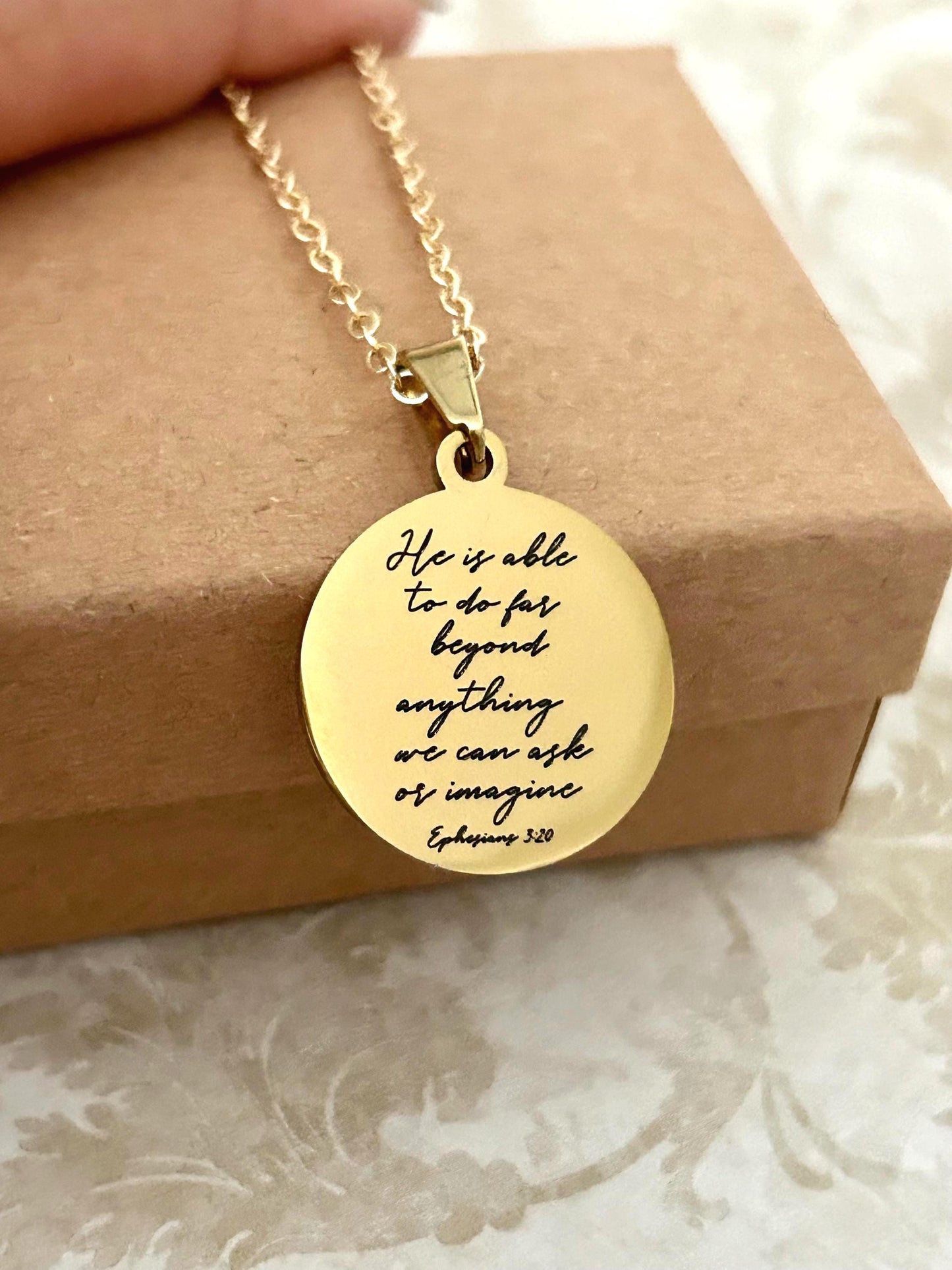 Ephesians 3:20 Necklace, He is able to do far beyond anything we Ask Or Imagine, Christian Gifts, Scripture Jewelry, Baptism, Affirmation