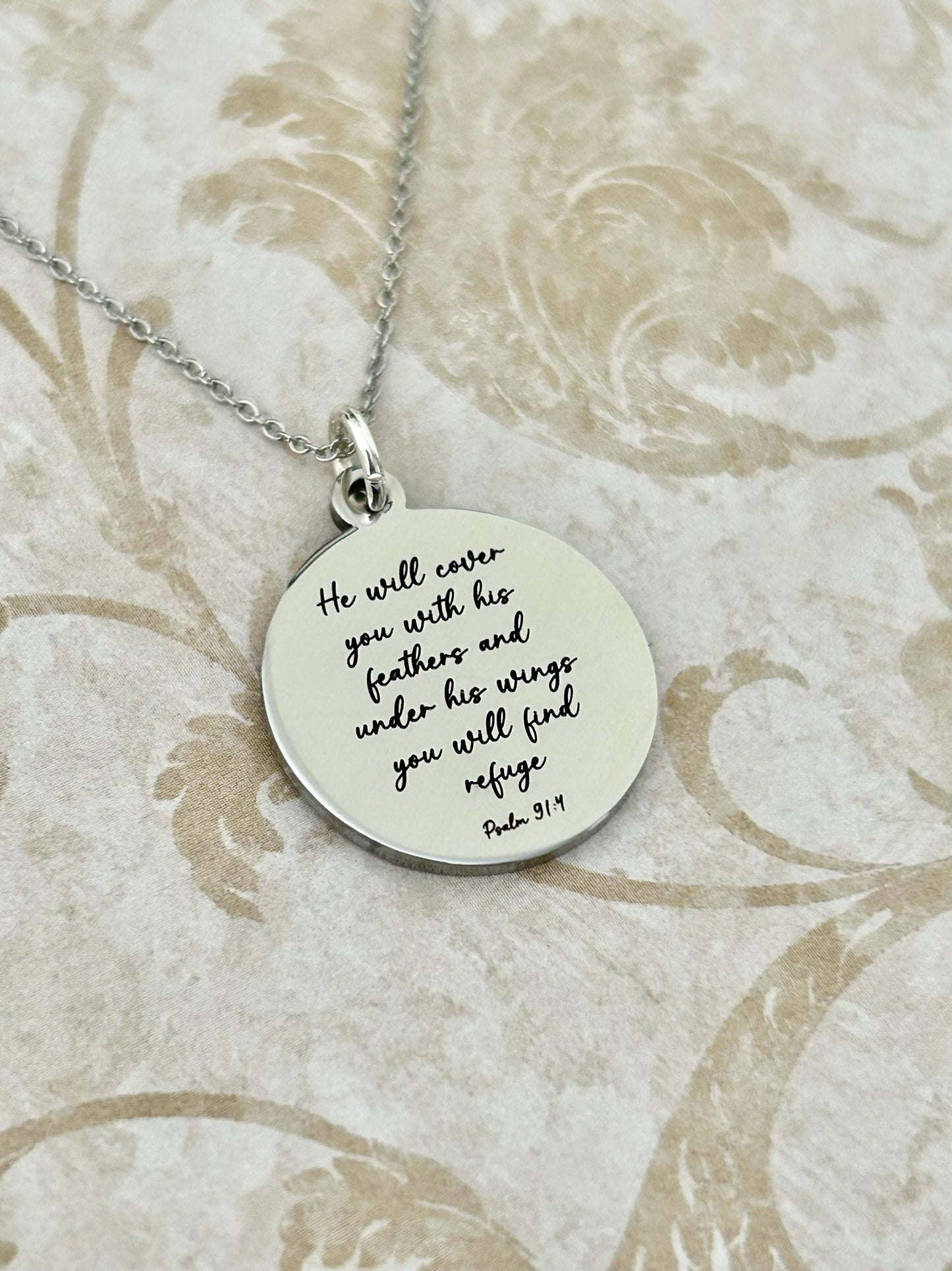 Psalm 91 Necklace, Christian Gifts, Scripture Jewelry, Gifts for Mom, Motivational Gifts Prayer necklace He will cover you with his feathers