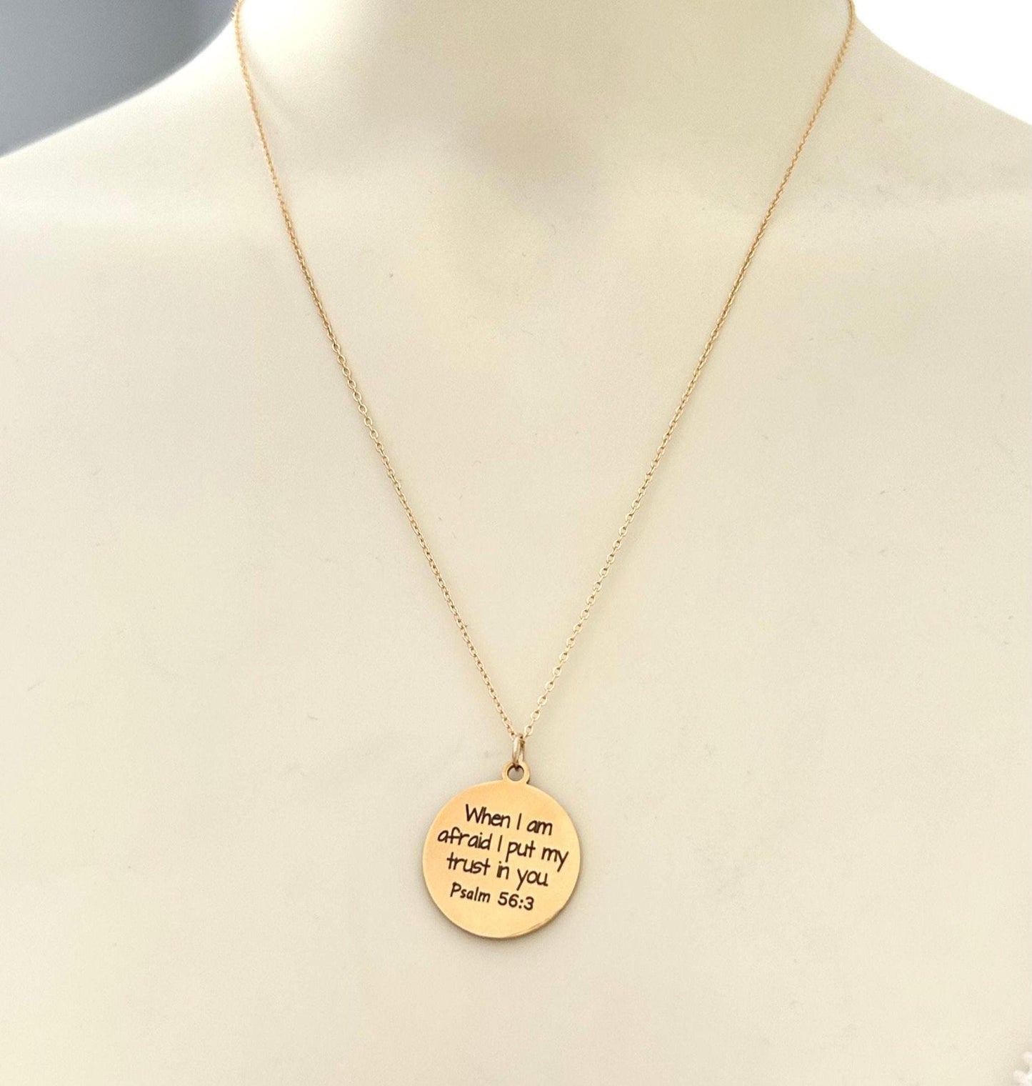Psalms 56:3 Bible Verse Necklace, When I am afraid I put my trust in You, Christian Gifts, Faith Inspirational Jewelry, Engraved Necklace