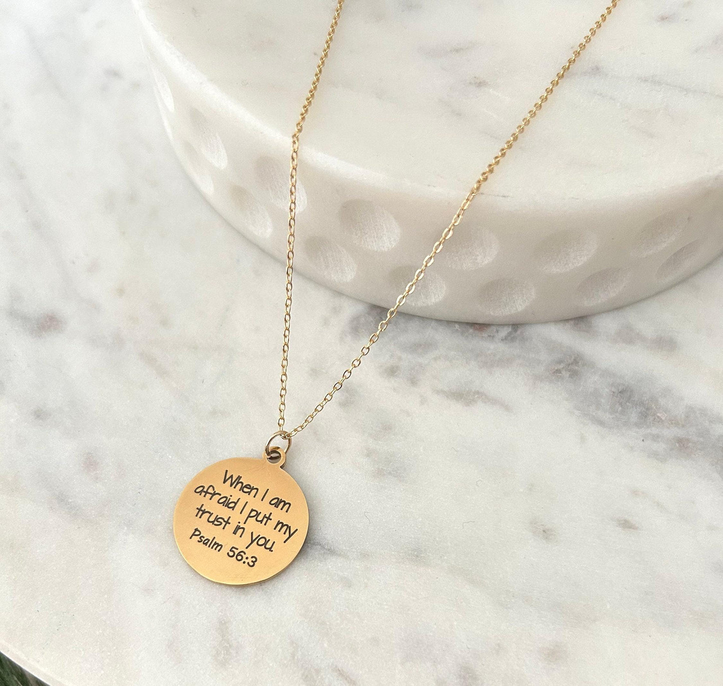 Psalms 56:3 Bible Verse Necklace, When I am afraid I put my trust in You, Christian Gifts, Faith Inspirational Jewelry, Engraved Necklace