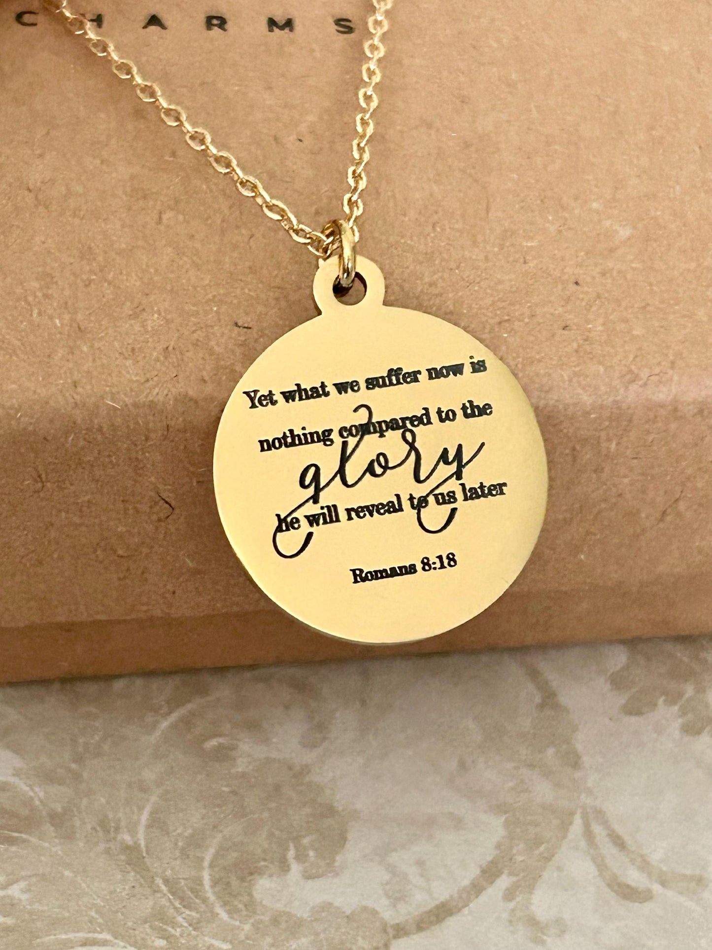 Romans 8:18 Present Sufferings Bible Verse Necklace, Christian Gifts, Scripture Charm, The Glory To Come Necklace Motivational Faith Jewelry