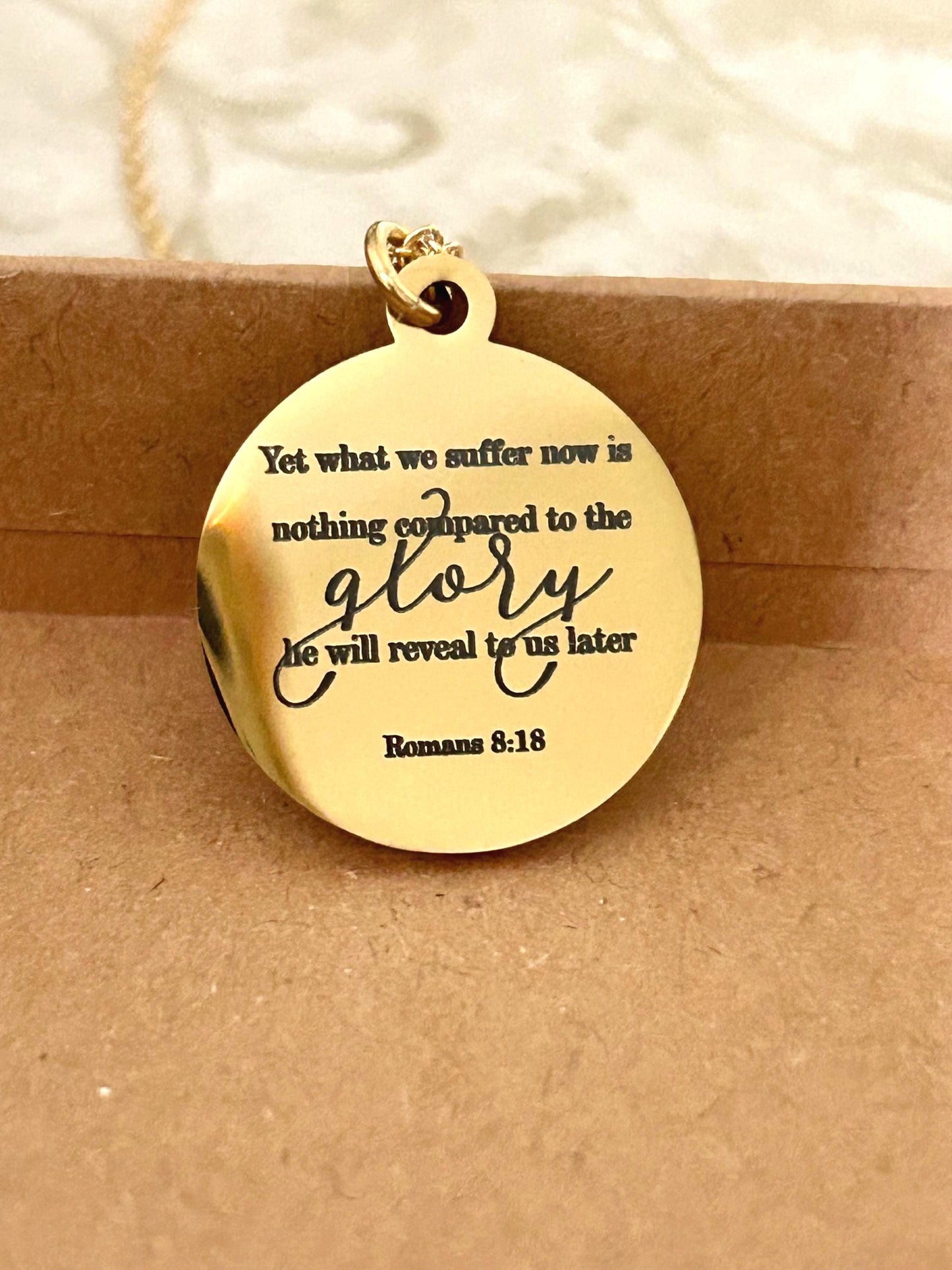 Romans 8:18 Present Sufferings Bible Verse Necklace, Christian Gifts, Scripture Charm, The Glory To Come Necklace Motivational Faith Jewelry
