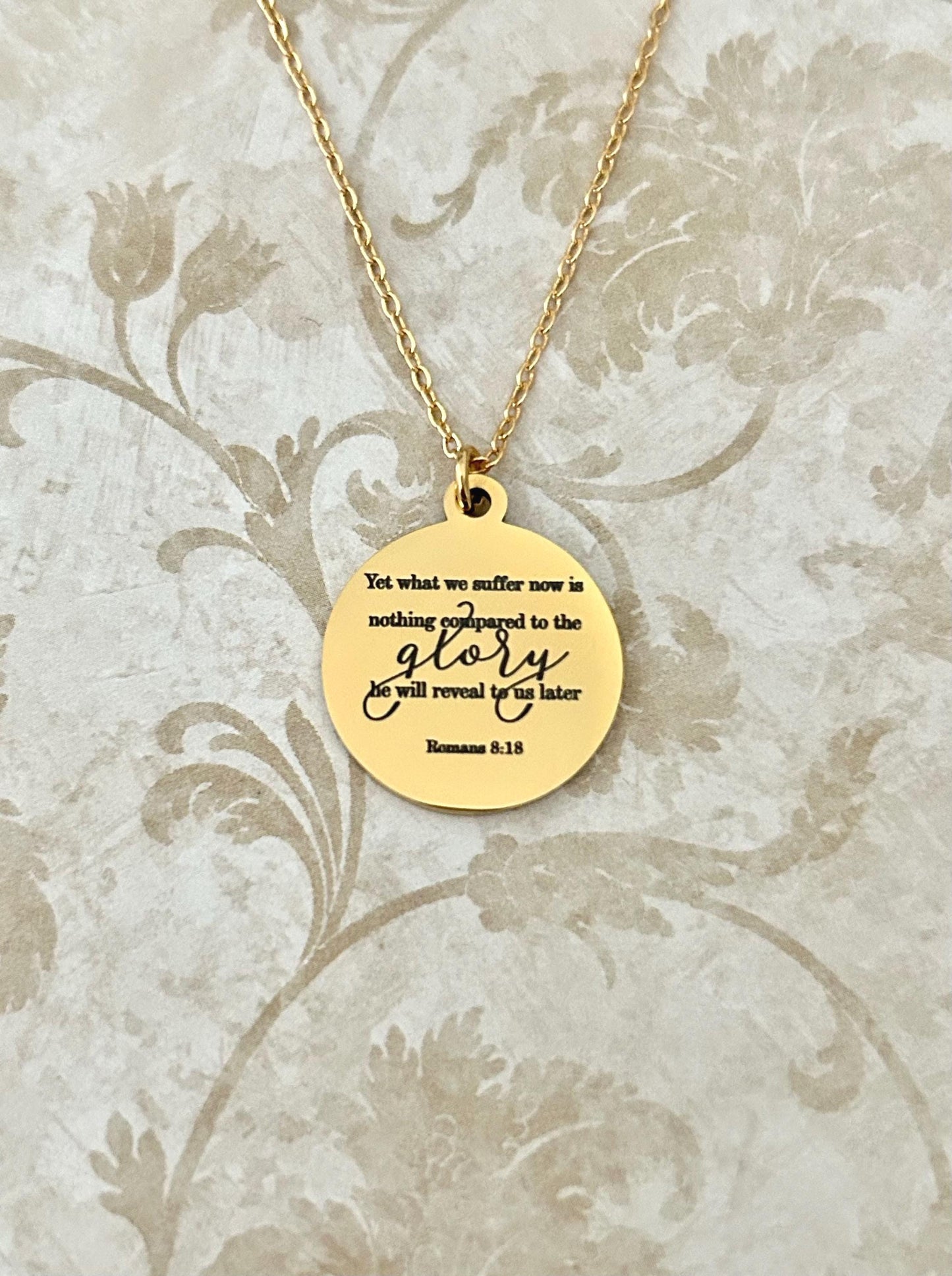 Romans 8:18 Present Sufferings Bible Verse Necklace, Christian Gifts, Scripture Charm, The Glory To Come Necklace Motivational Faith Jewelry