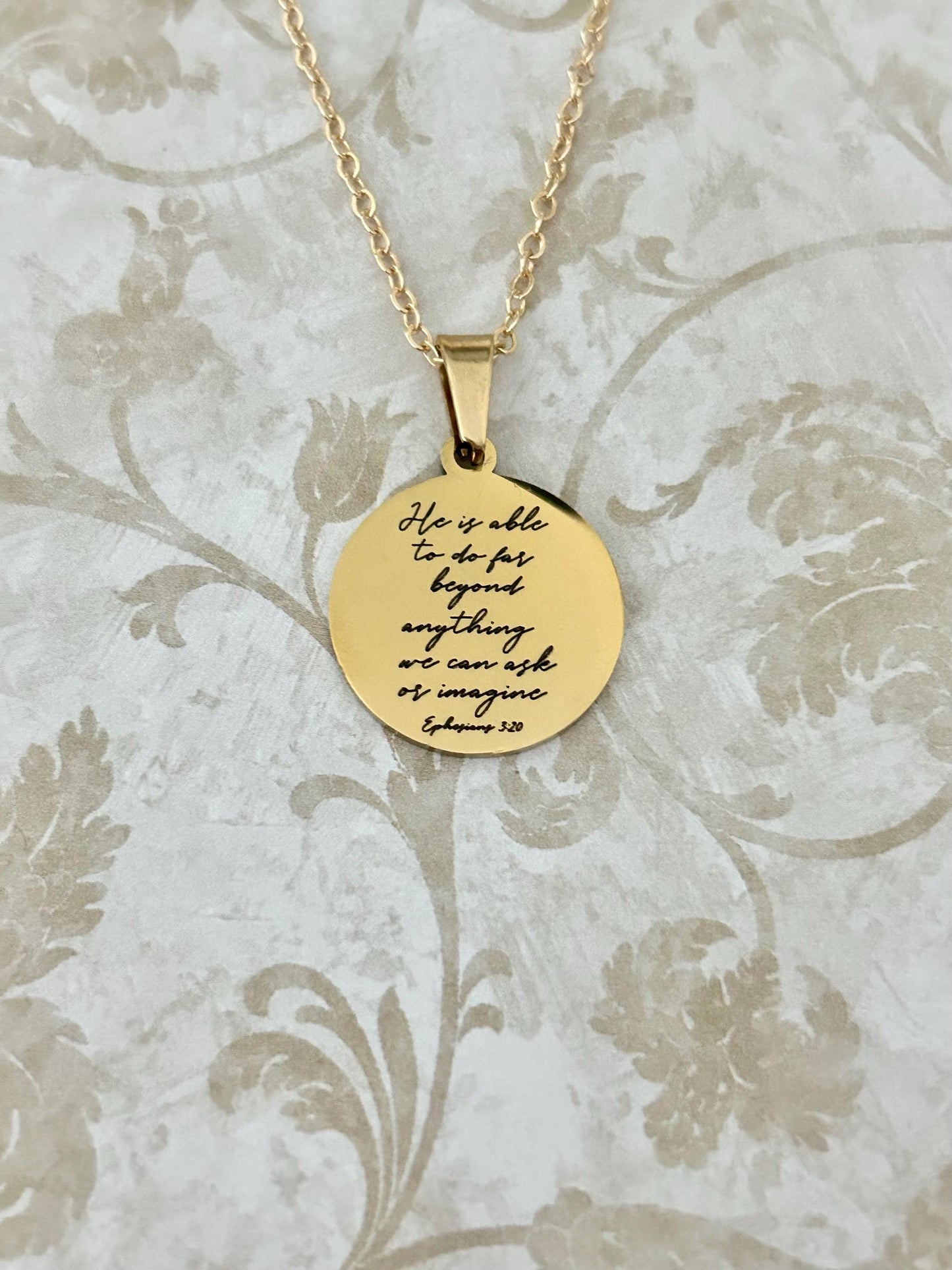 Ephesians 3:20 Necklace, He is able to do far beyond anything we Ask Or Imagine, Christian Gifts, Scripture Jewelry, Baptism, Affirmation
