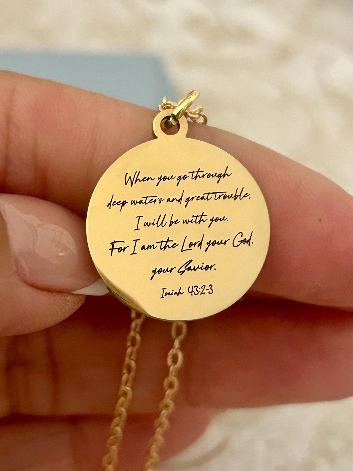Isaiah 43:2 Bible Verse Necklace, When you go through deep waters I will be with you, Christian Gifts, Gifts for Mom, Motivational Necklace