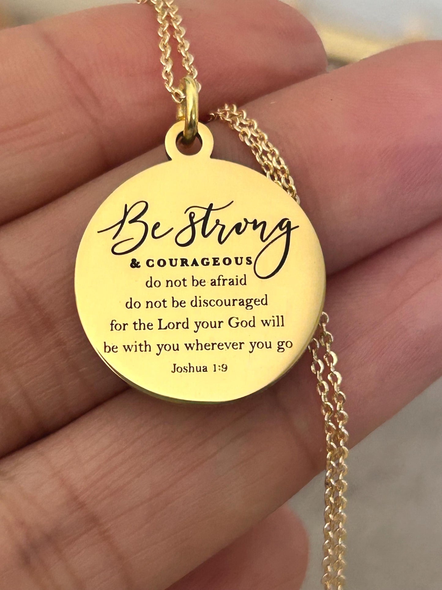Be Strong and Courageous Bible Verse Necklace, Joshua 1:9 Jewelry, Christian Gifts, Motivational Gifts, Scripture Jewelry, Bible Quotes