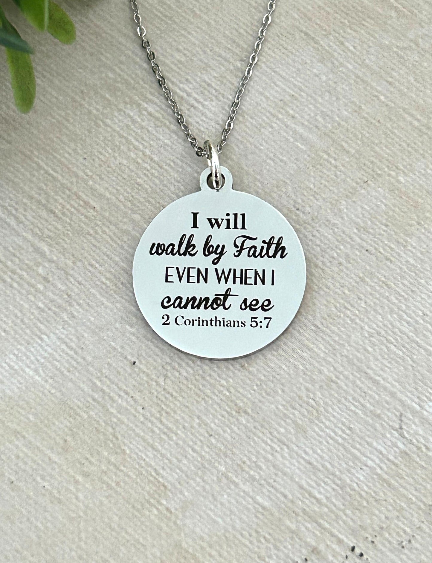 I will walk by faith Bible Verse Necklace, Christian Gifts, Scripture Jewelry, 2 Corinthians 5:7, Faith Jewelry, Engraved Silver Necklace