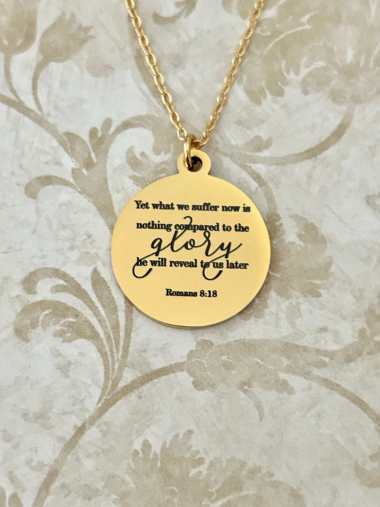 Romans 8:18 Present Sufferings Bible Verse Necklace, Christian Gifts, Scripture Charm, The Glory To Come Necklace Motivational Faith Jewelry